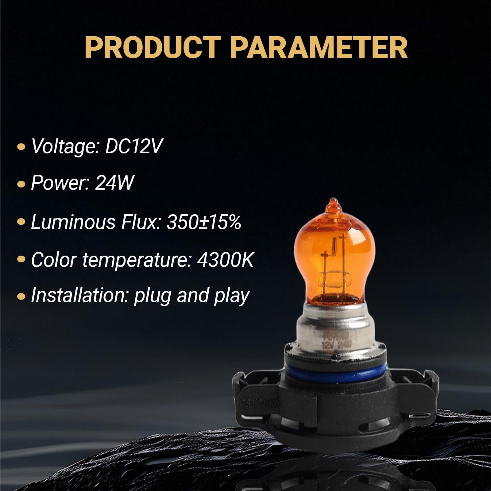 Yytqp 2 Pcs Psy24W Car Fog Light Bulb With Housing  12V Daytime Running Lamps  Turn Signal Bulb  Brake Light  Reversing Light Bulb  Automotive Amber Glass Bulbs Lighting Accessory Fit For Most Cars