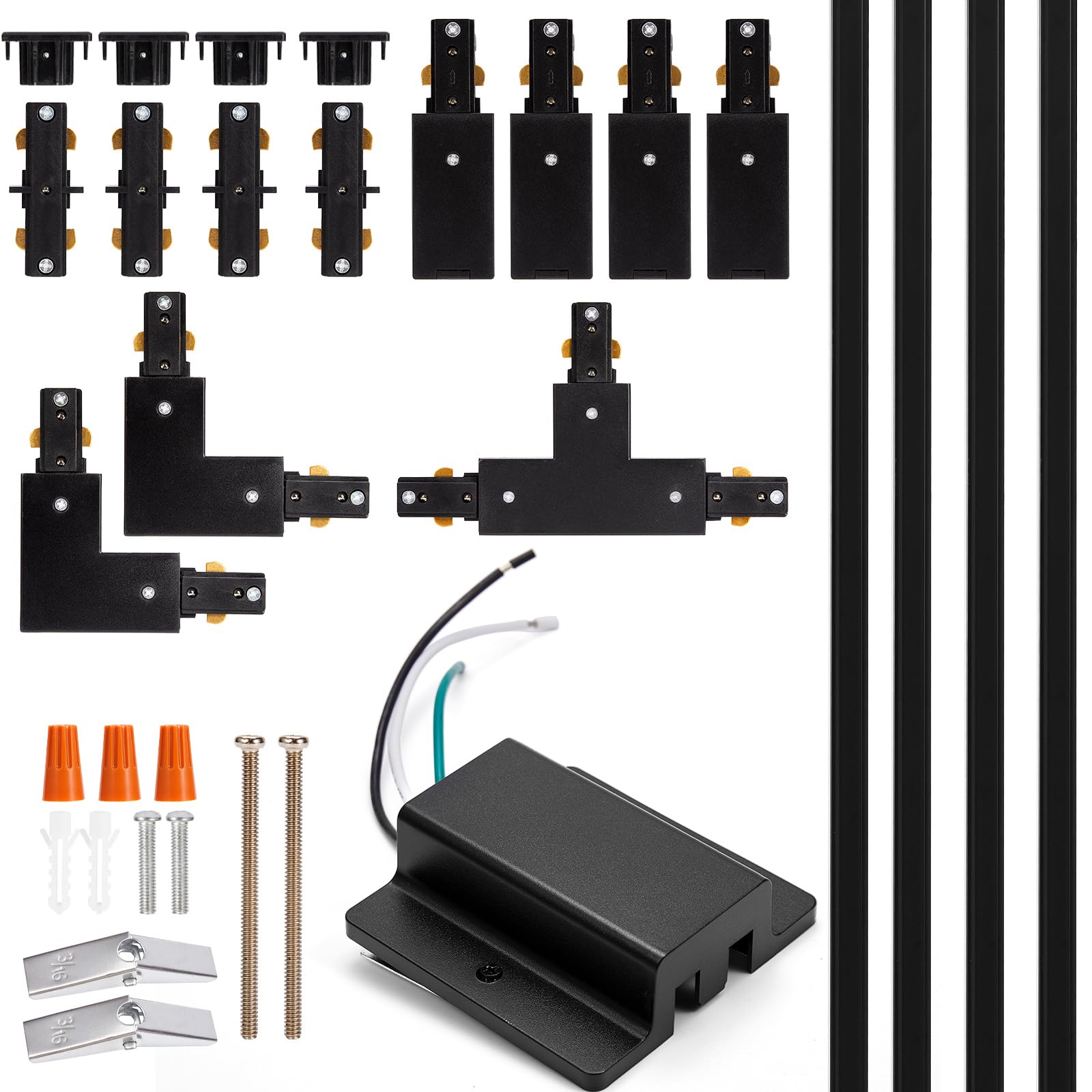 H Track Lighting Rails Kit - iCreating 13ft Black Track Light Track 3 Wire with Floating Canopy Connector, I and L Connectors fo