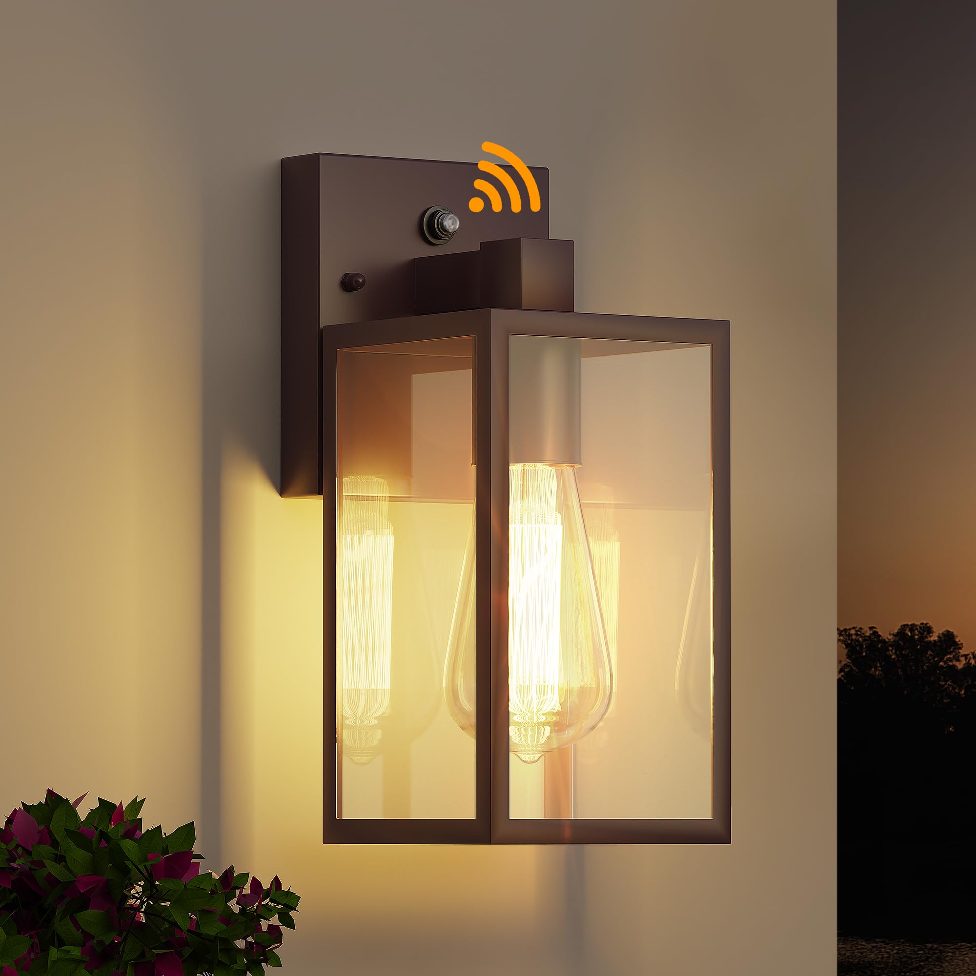 WIHTU Oil Rubbed Bronze Dusk to Dawn Porch Lights Fixtures - Outdoor Exterior Sensor Wall Sconce Lamp, Waterproof Wall Lantern, 