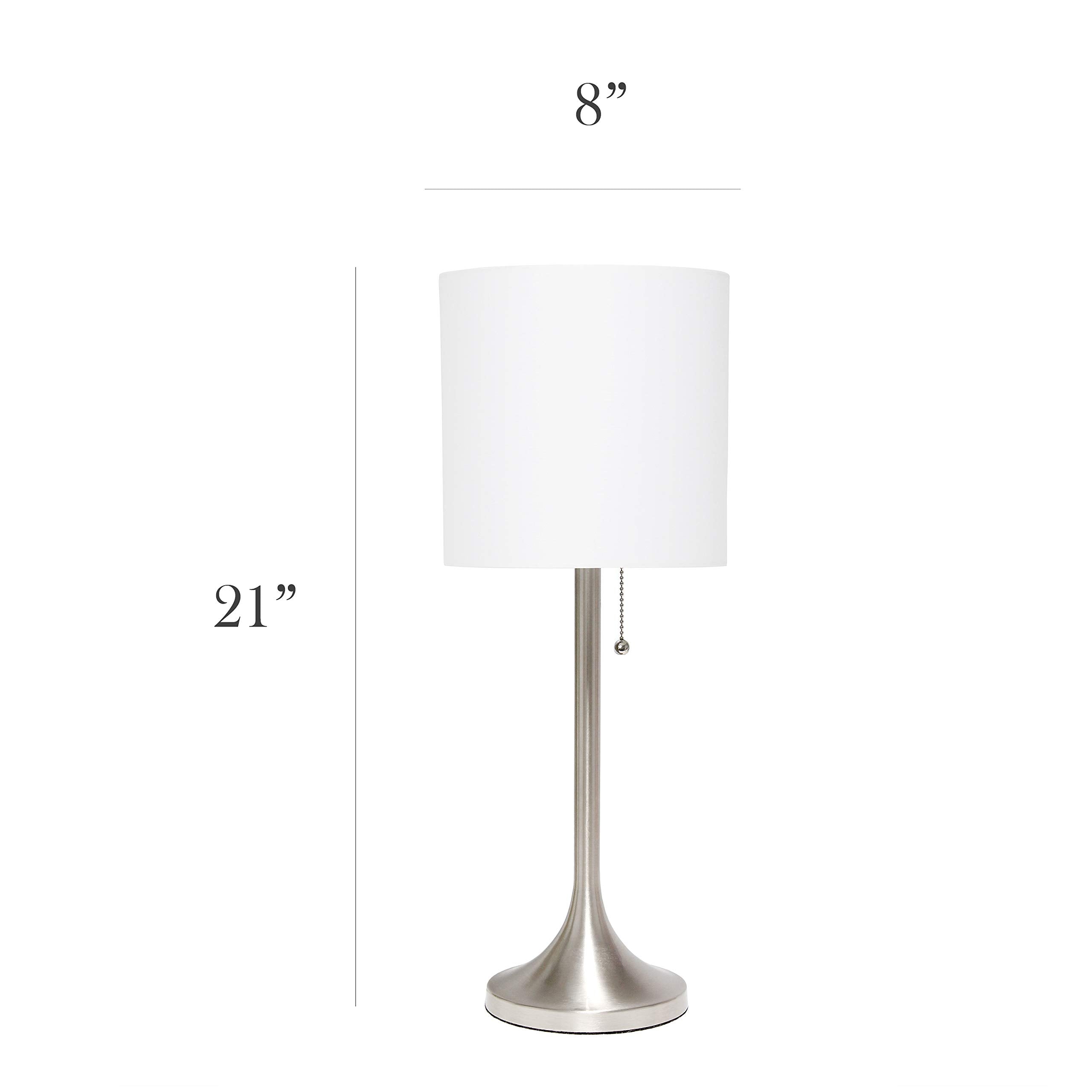 Simple Designs Lt1076-Bnw Tapered Fabric Drum Shade Table Lamp, Brushed Nickel And White