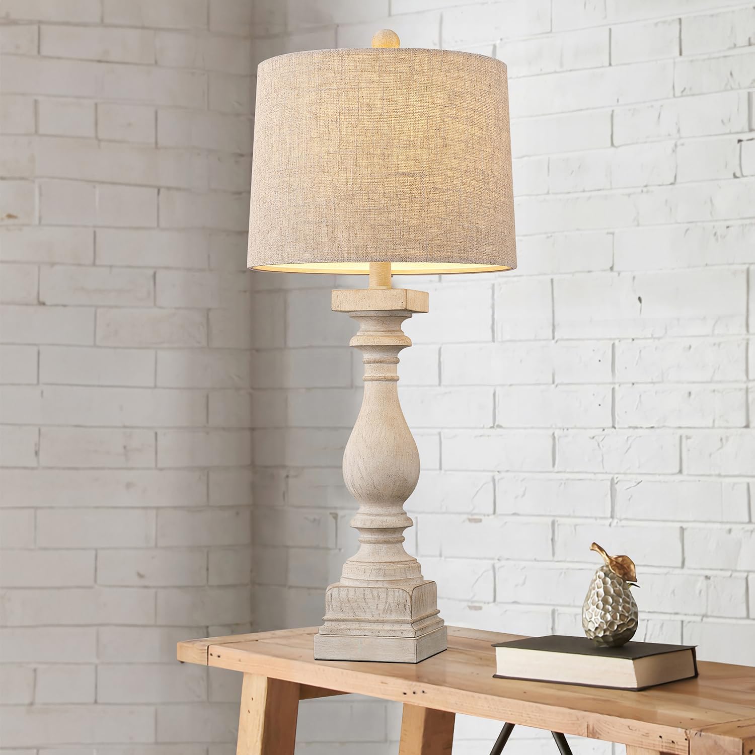 BOBOMOMO Retro Bedside Lamp with USB Charging Ports, 27in, Resin, Beige, Model AMZ-T279WW-U-1, 1 Pack