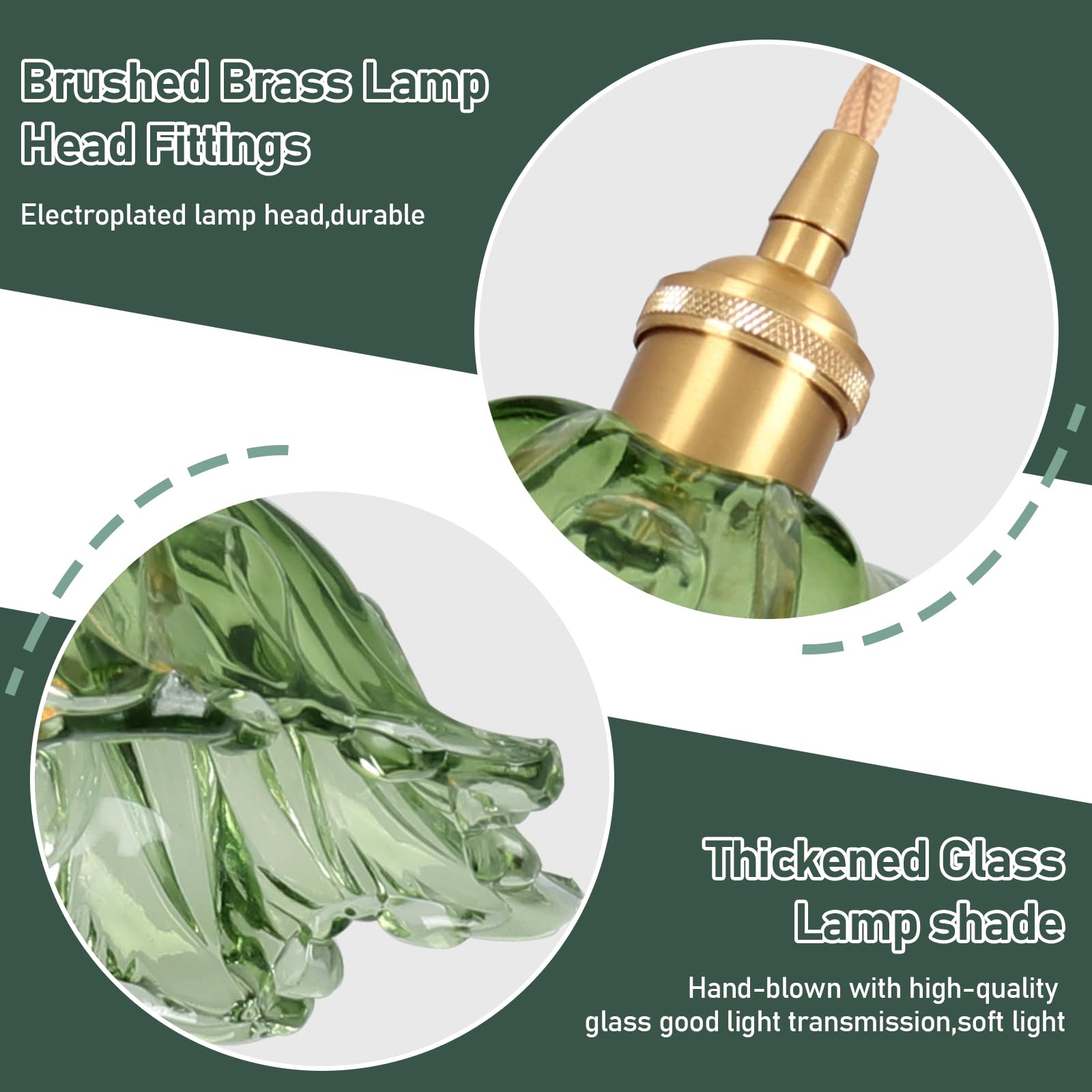 Loiogohot Plug-in Pendant Light Fixture, E26 Green Glass Lampshade, On/Off Switch, 10.6in, for Kitchen Island, Bedroom, Dining Room