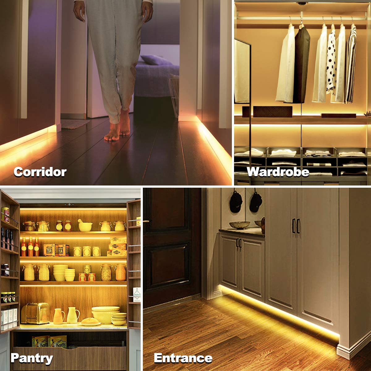 MY BEAUTY LIGHT Motion Activated LED Strip Lights, 32.8FT Warm White, Model RG101, Plastic Material, 2 Lighting Modes, Under Cabinet Use