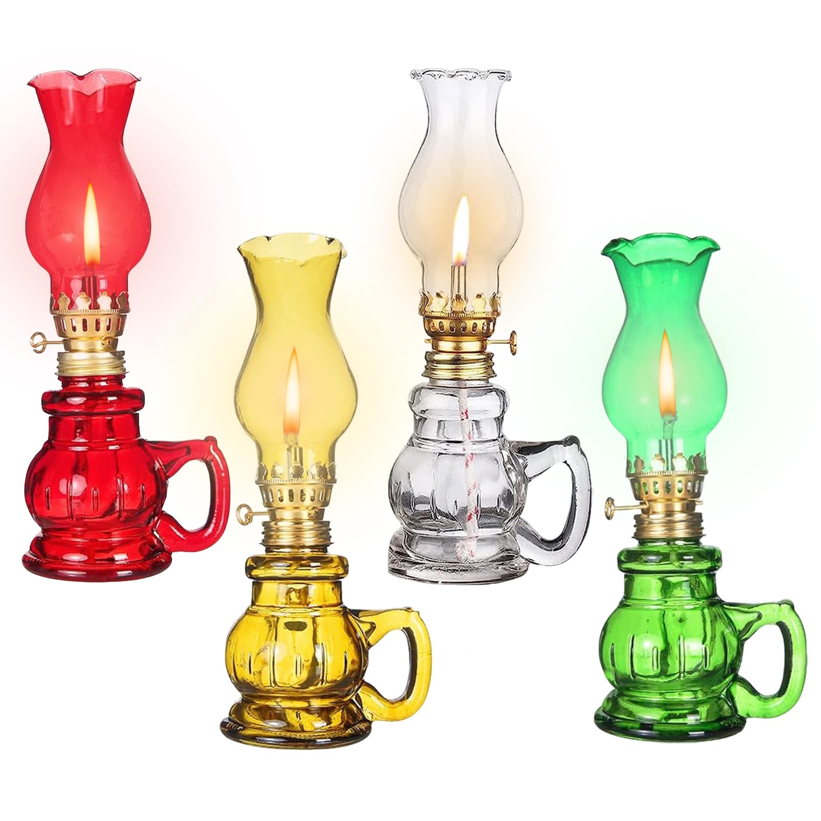 4PCS Chamber Oil Lamp Glass Kerosene Oil Lamps, Vintage Oil Lamps for Indoor, Home Lighting Hurricane Lamp Clear Kerosene Lamp L