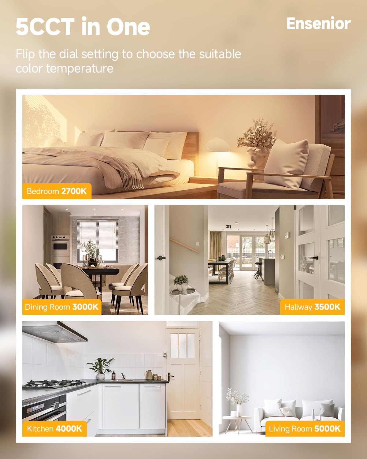 Ensenior 12 Pack 6" LED Eyeball Recessed Lighting, Dimmable, 2700K-5000K, White, Aluminum, 1300LM,