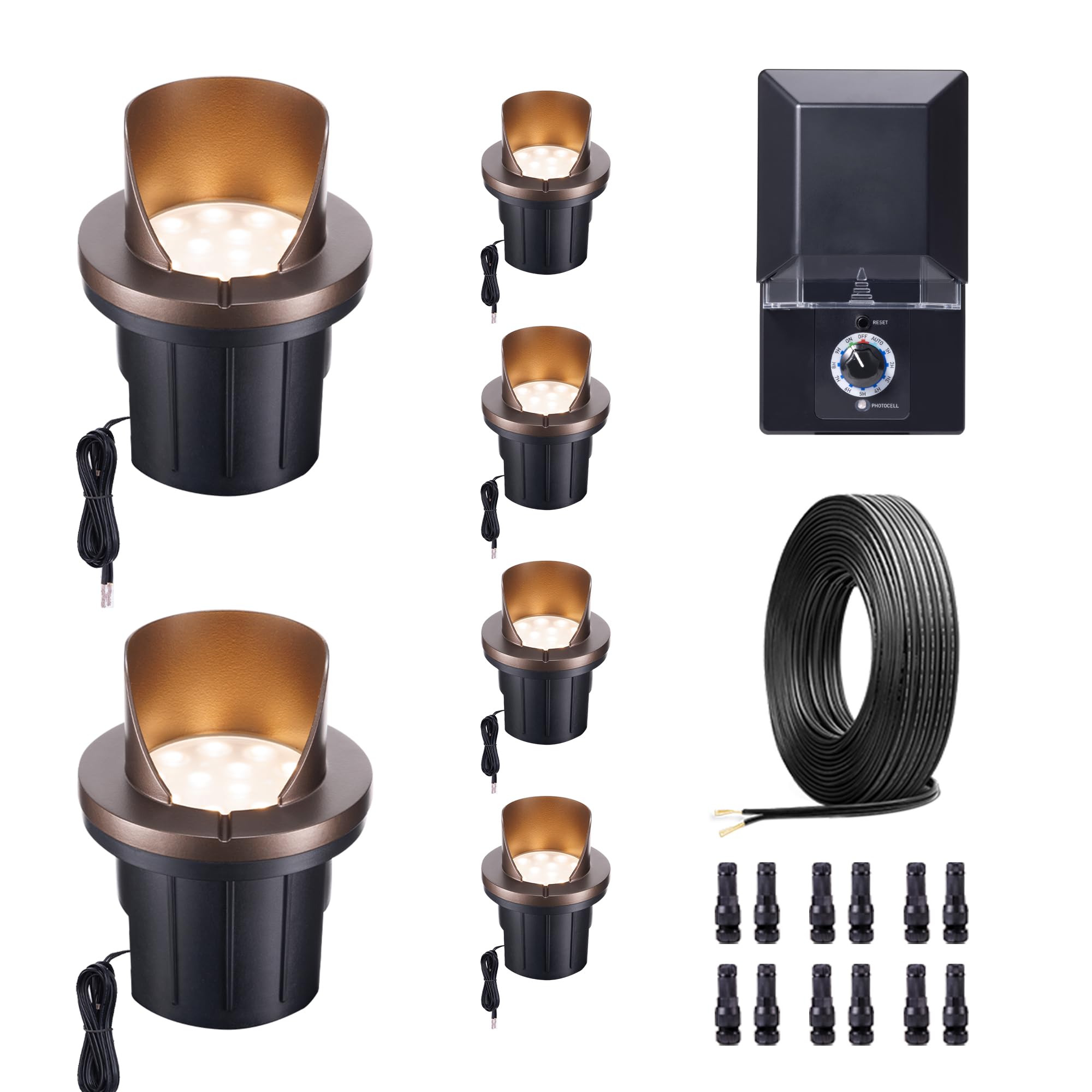 Varmtalys LED Well Light Kit, 6 Pack In Ground Landscape Lights and 100W Transformer and 100FT Cable and 30 Wire Connectors, 12V