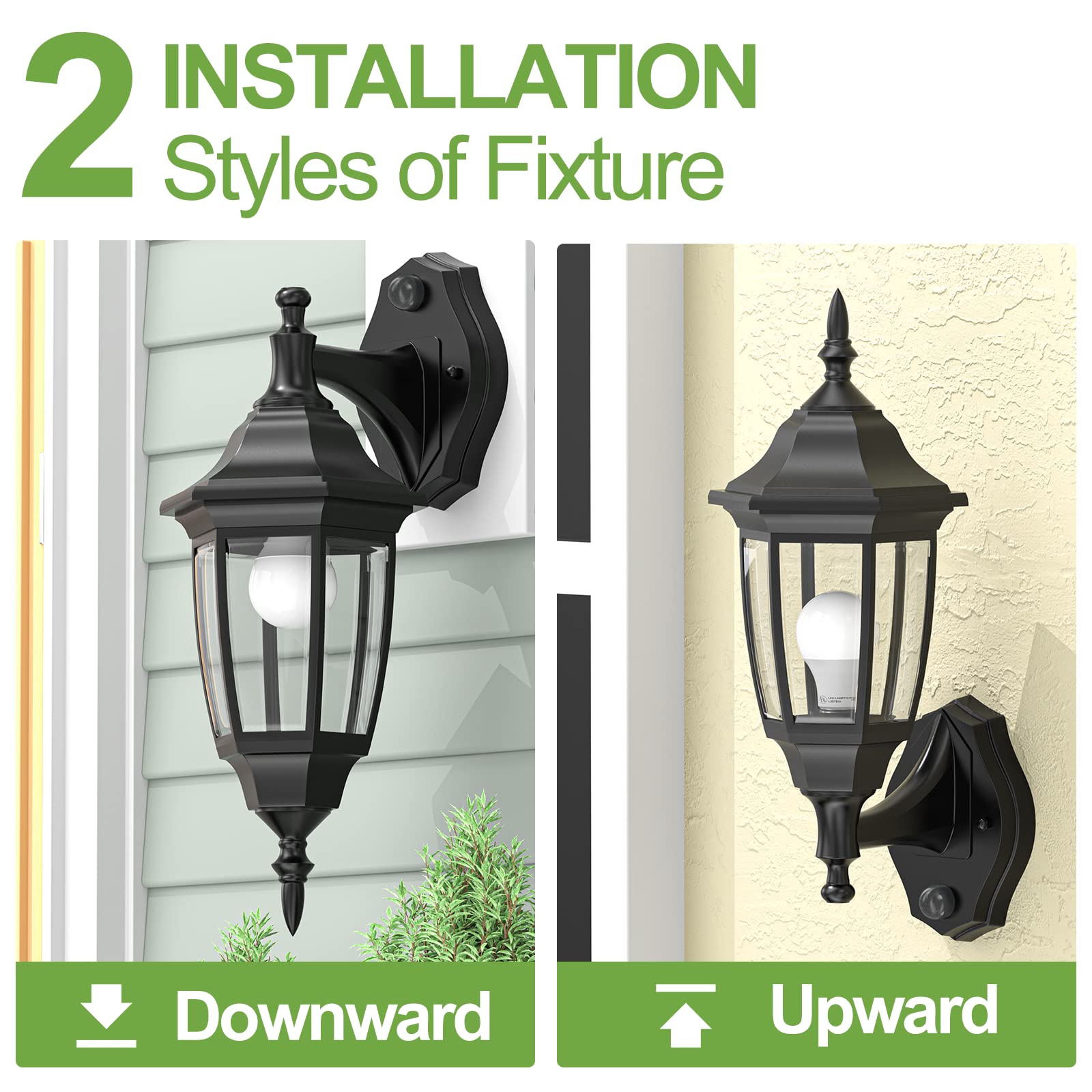 EMART Dusk to Dawn Outdoor Porch Sconce, Waterproof LED Light, Black Plastic, Model EM-GL-1-PS, 1 Pack, Bulb Included
