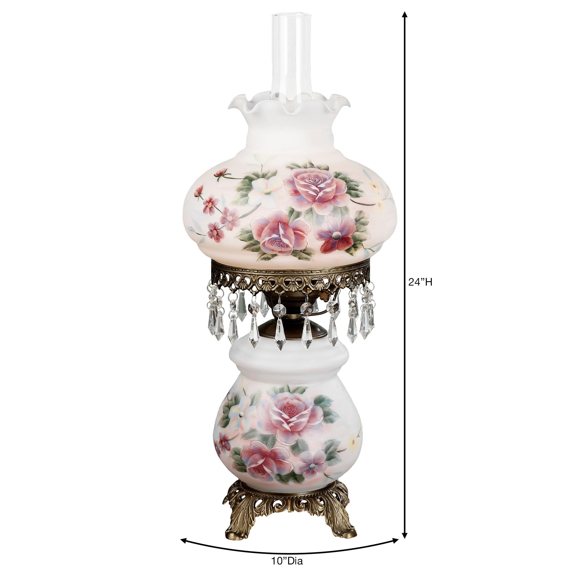 Touch Of Class Beatrice Hurricane Rose Table Lamp Pink - Victorian Style - Crystal Beads, Glass - Floral Aesthetic, Roses - Elec
