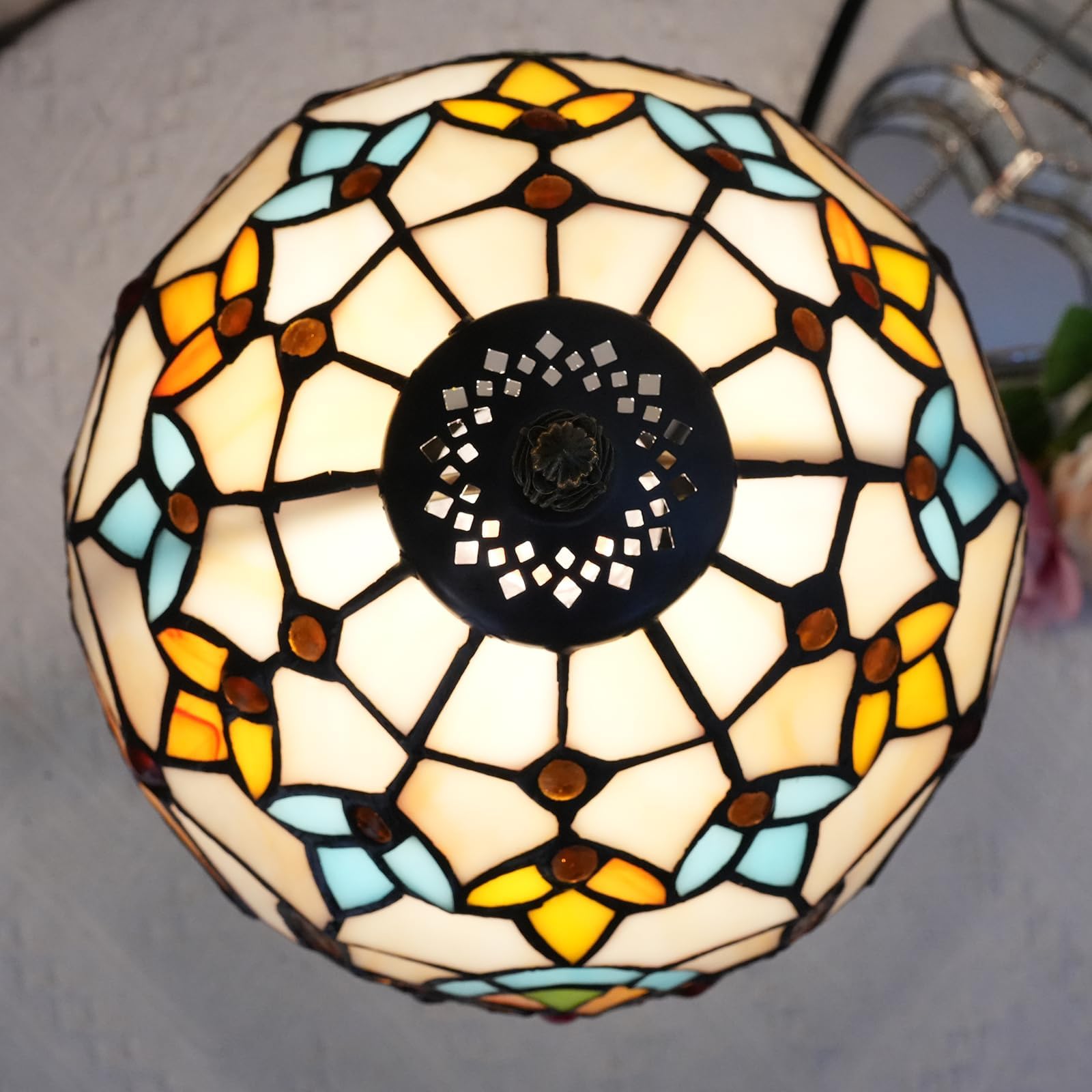 Wecrejoni Tiffany Lamp Stained Glass Lamp Small Bedside Table Lamps For Living Room Bedroom Dorm Kitchen Home Decor Festival Birthday Gift Yellow Baroque