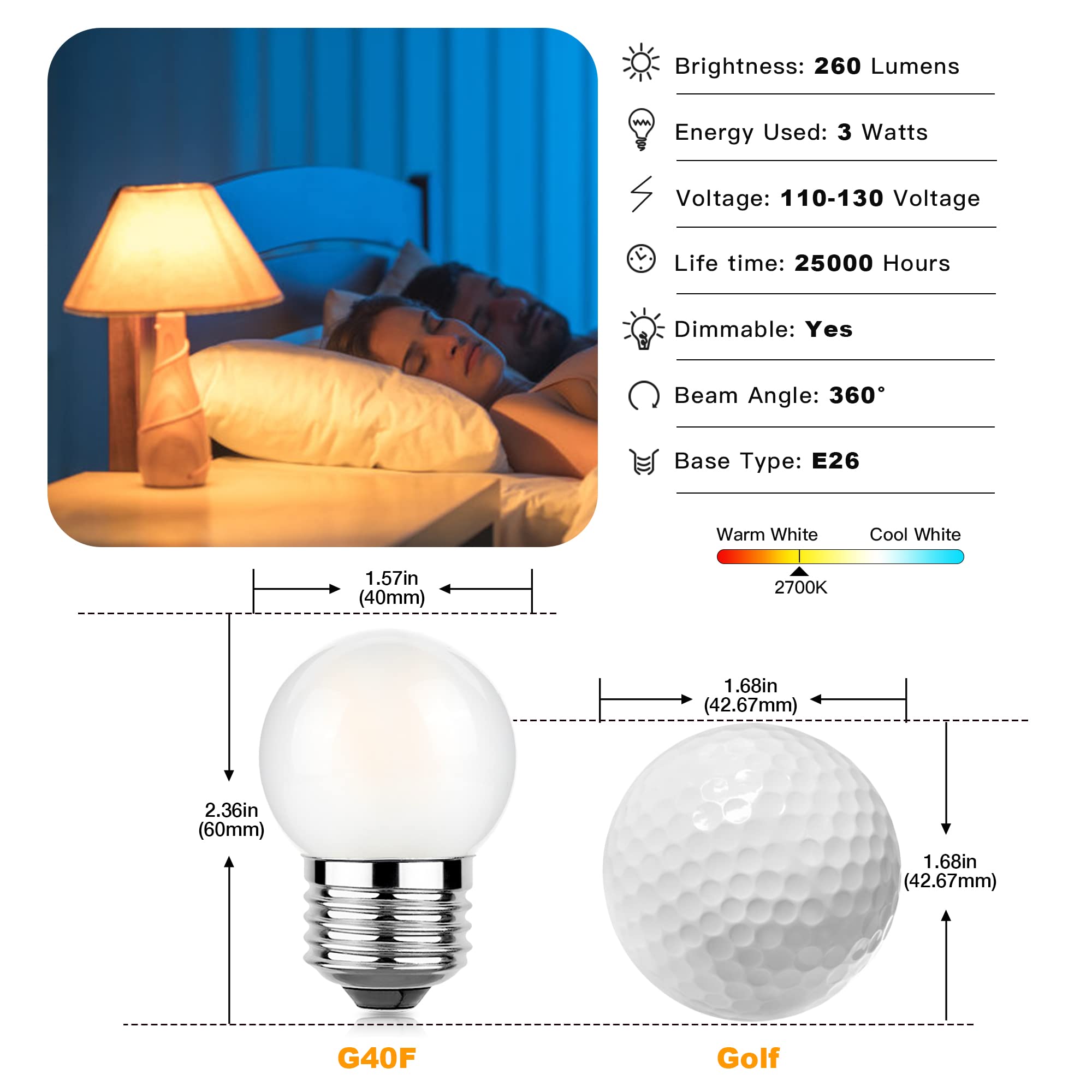Sphoon Dimmable LED Light Bulb 3W 25W Equivalent E26 Frosted 2700K 260lm Soft Warm White 15 Pack