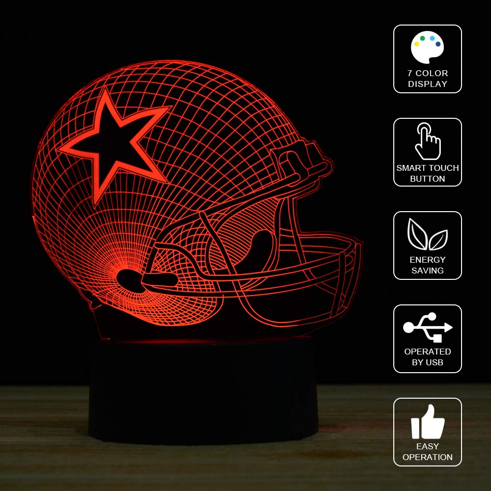 Titiskin 3D Illusion Led Night Light - Touch Switch Usb Table Lamp, 7 Colors, Baseball Helmet Design
