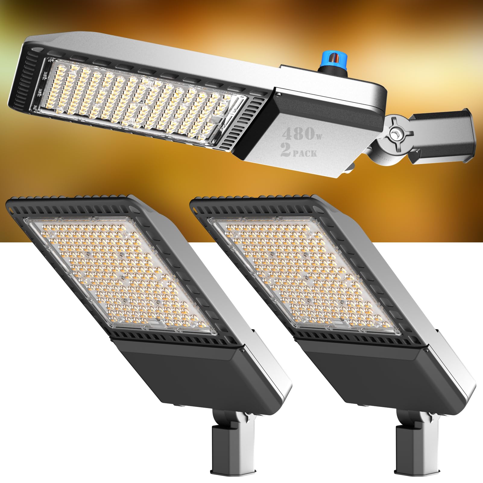 ACOHOOK 480W LED Parking Lot Light 72000lm(150LM/W) SlipFitter Mount LED Pole Light, IP65 Smart Photocell Outdoor Commercial Are