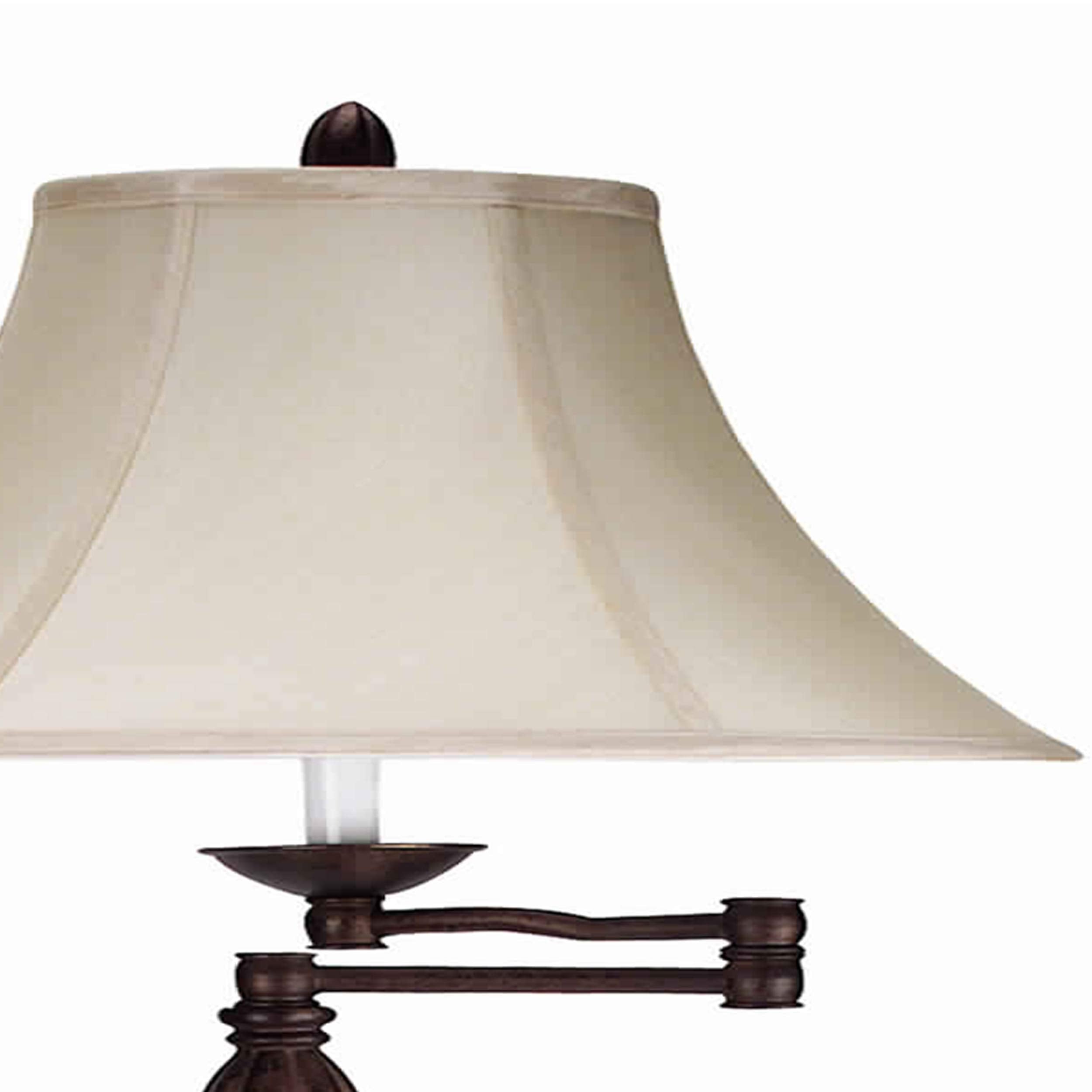 Benjara Swing Arm Metal Body Floor Lamp With Fabric Bell Shade, Bronze And Beige