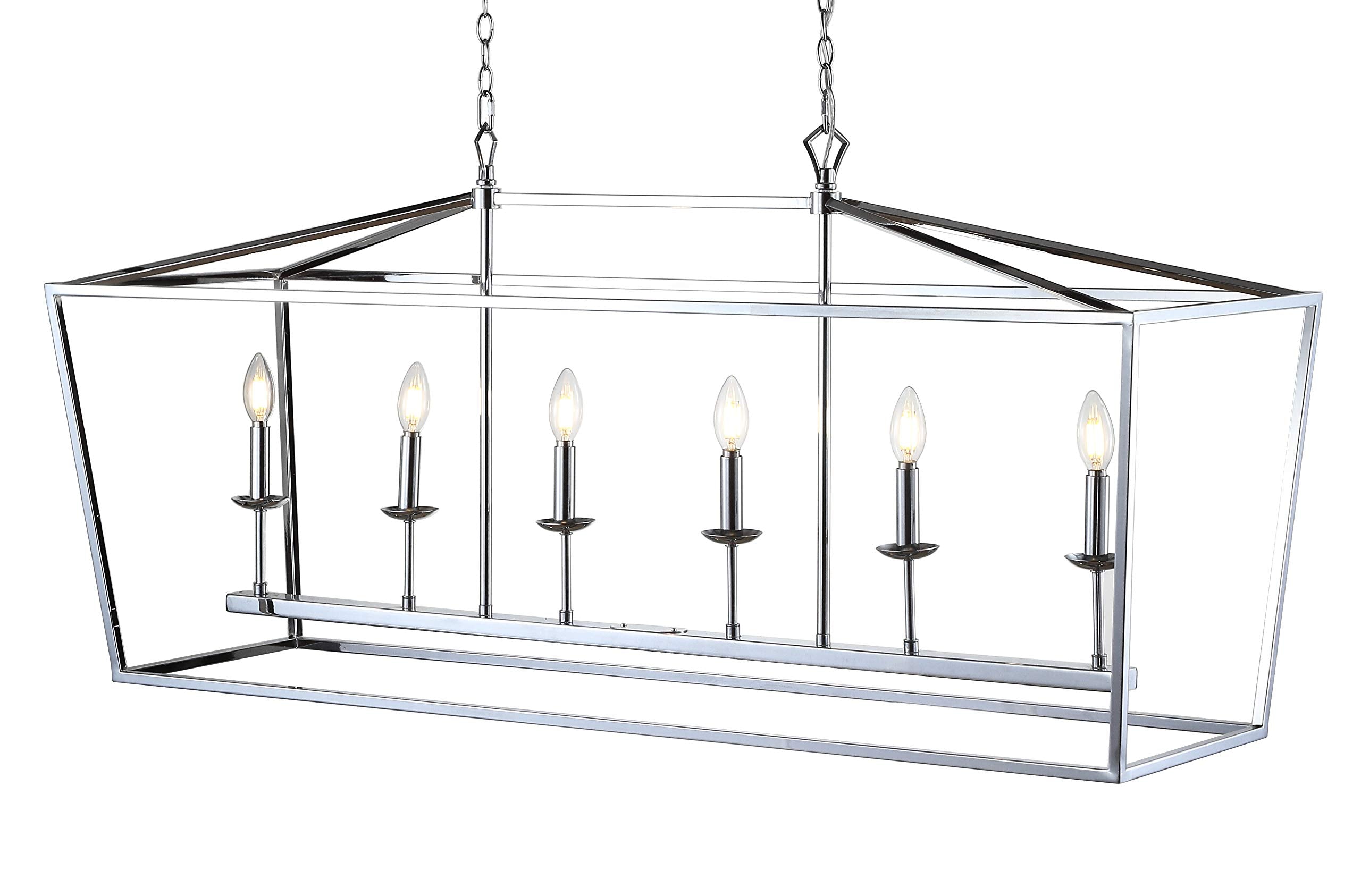 Jonathan Y Pagoda Lantern Pendant Light, Dimmable Metal Led, 49 In, Chrome, Model Jyl7439C, Perfect For Dining Room & Living Spaces