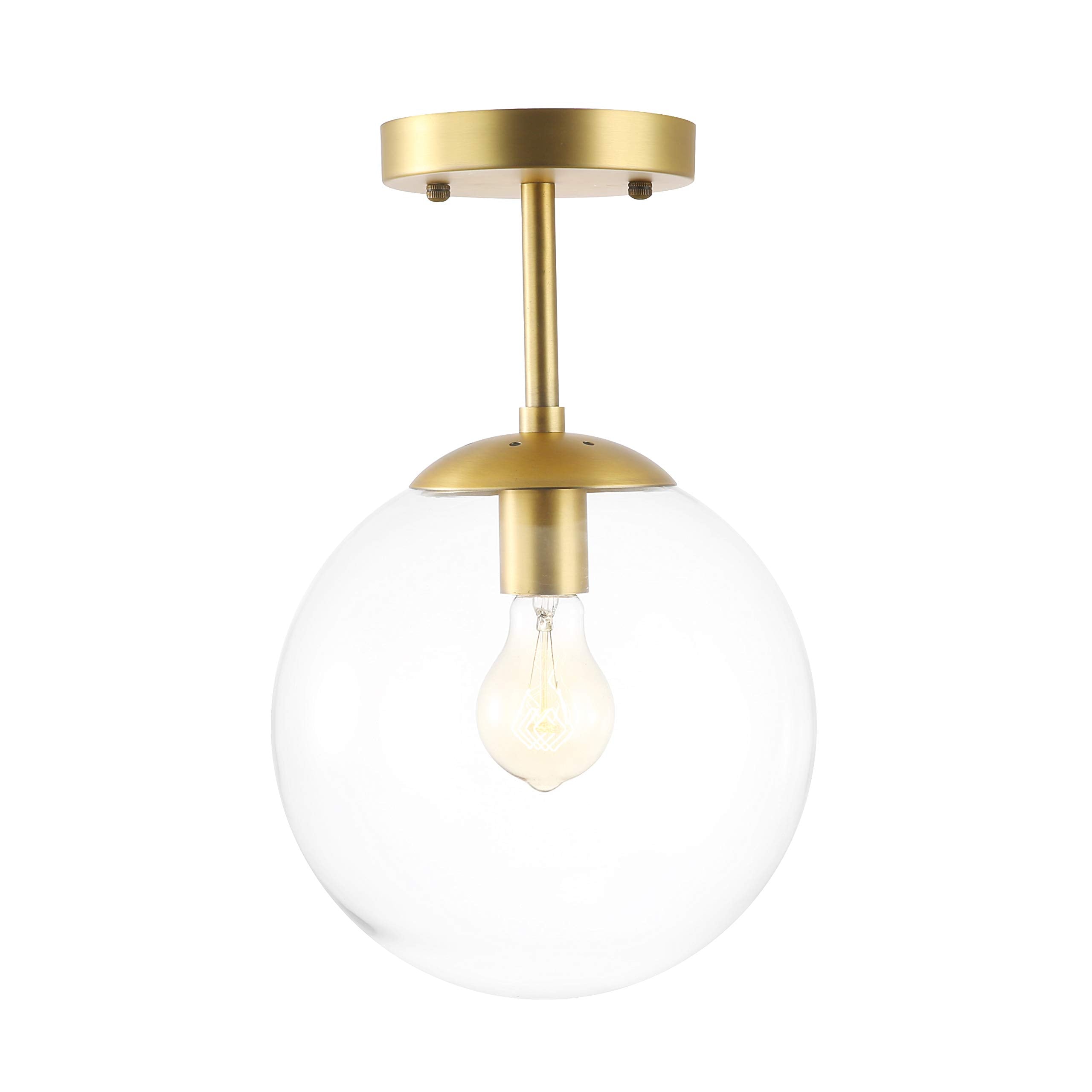 Light Society Zeno Globe Semi Flush Mount Ceiling Light, Brass/Clear Glass, Contemporary Style, Model LS-C176-BRS-CLR