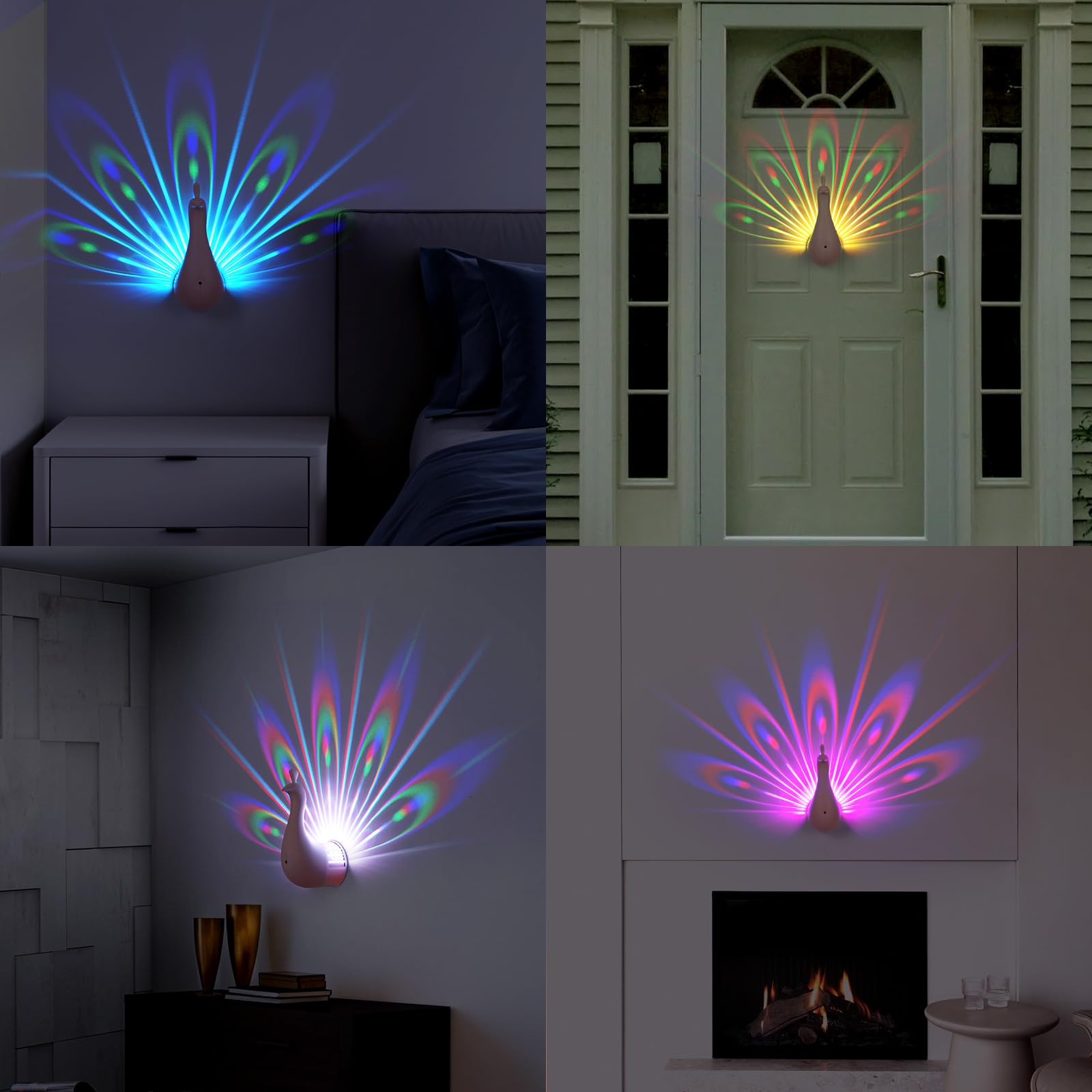 BomKra Peacock Wall Lamp, Dimmable Touch, 7 Colors, Remote Control, Pink, Model: ChainrinCC