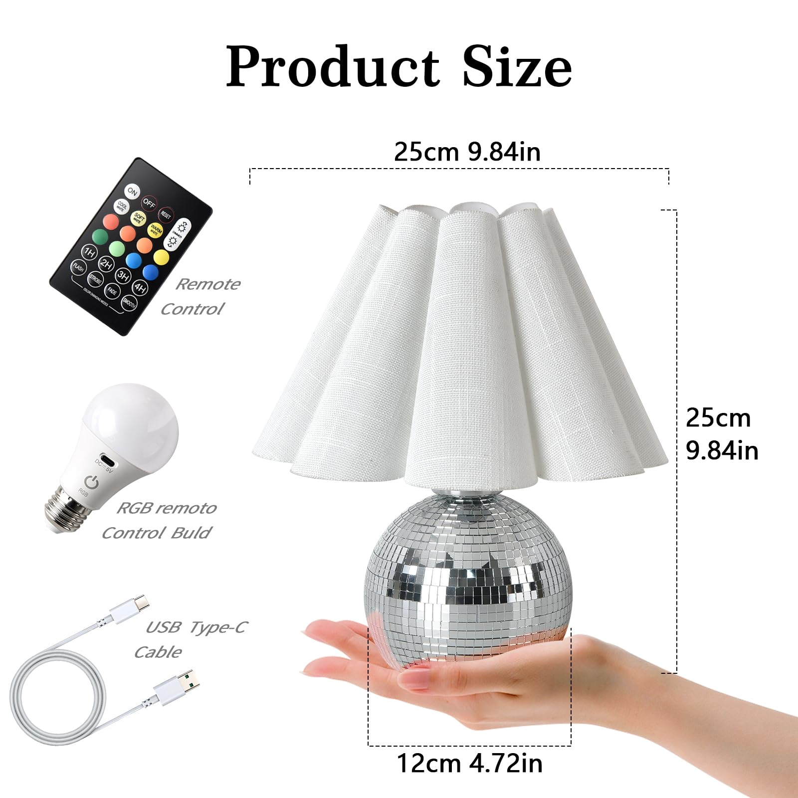 Rechargeable Crodless Small Funky Table Lamp, Battery Operated Remote Control Disco Mini Table Lamps for Bedroom Nightstand, Fun