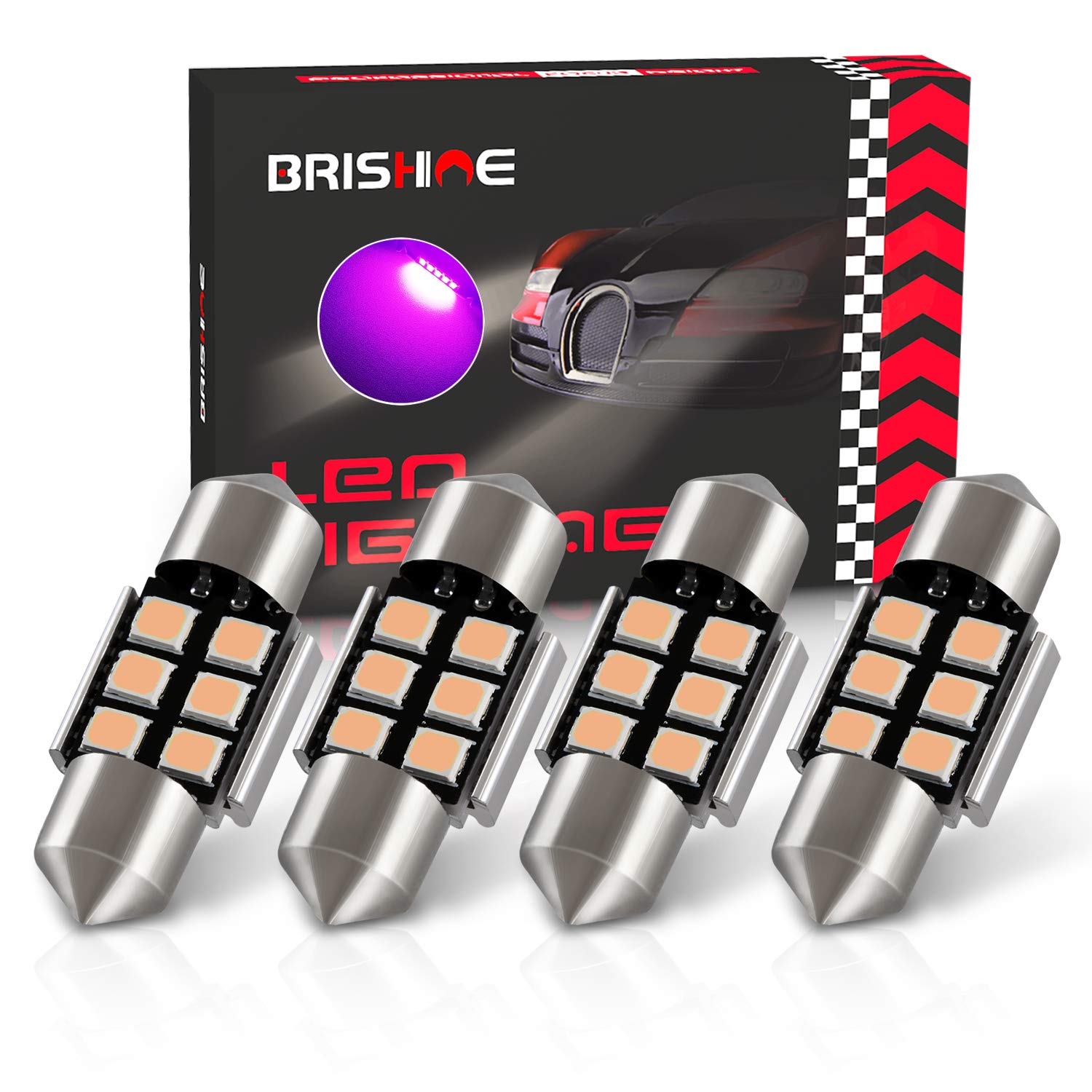 BRISHINE Festoon LED Bulbs 28MM/29MM, Aluminum, Pink Purple, Canbus Error Free, Model BRISHINE-Festoon28P-28354