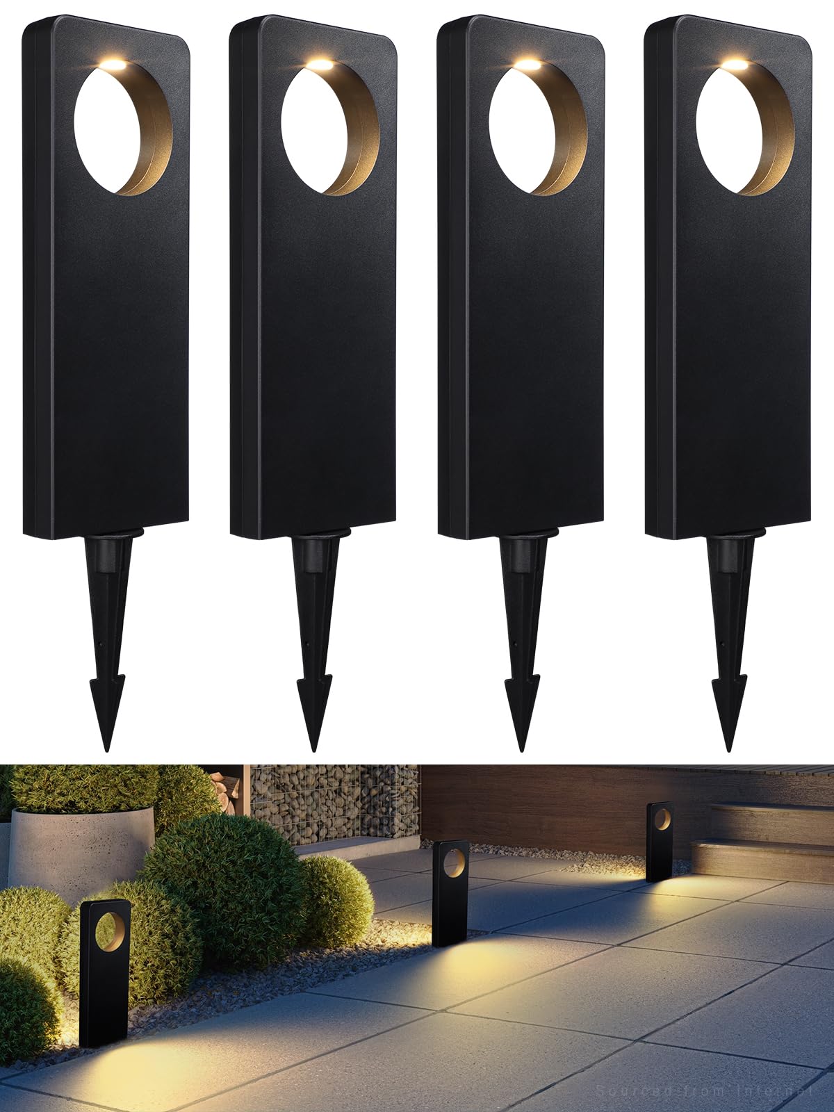LEONLITE LED Pathway Lights, 12V Low Voltage, Aluminum, Anti Glare, Warm White 3000K, Black, Pack of 4, Model 68293