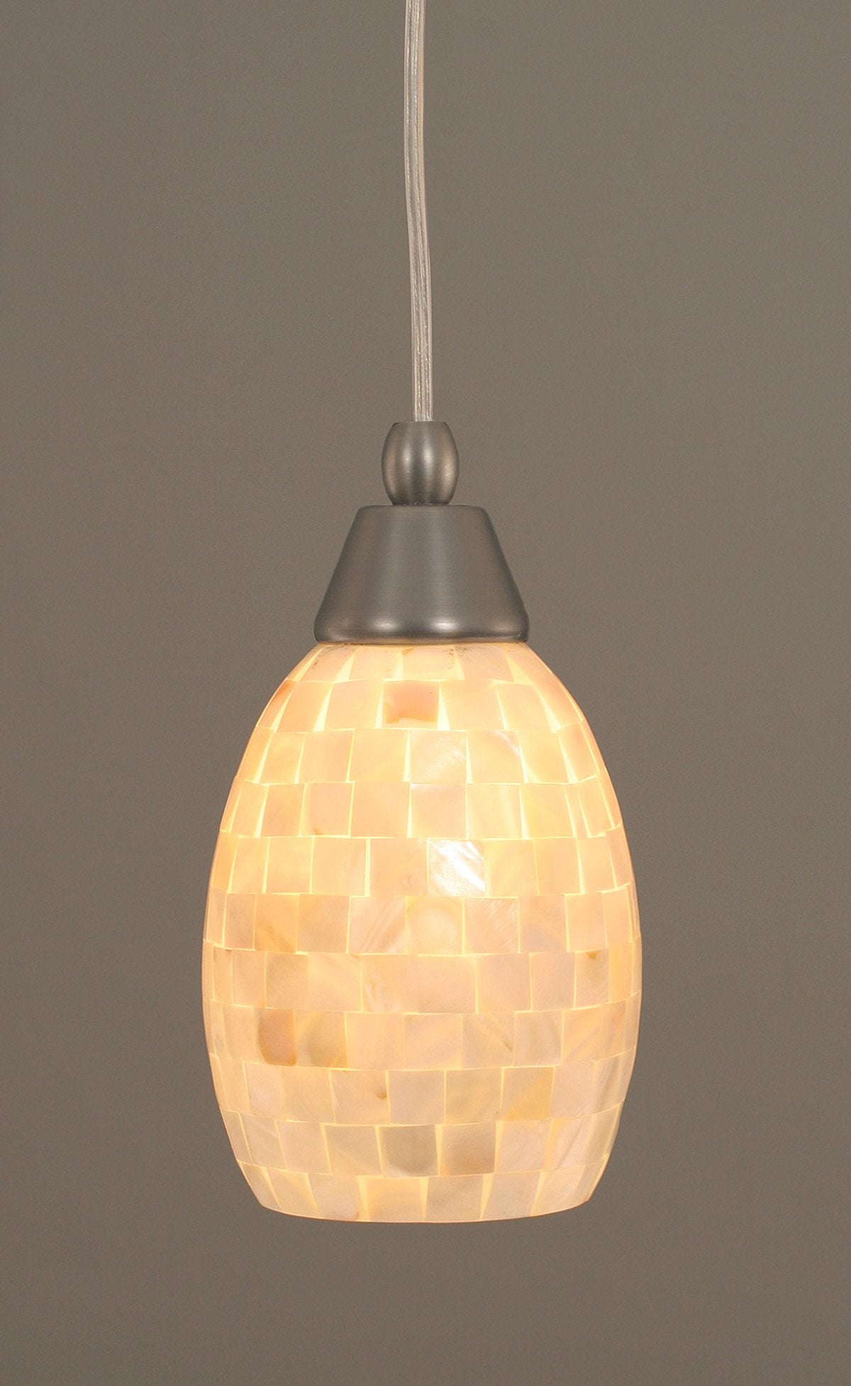 Toltec Cambridge 1-Light Brushed Nickel 9 In. Pendant With Beige Glass