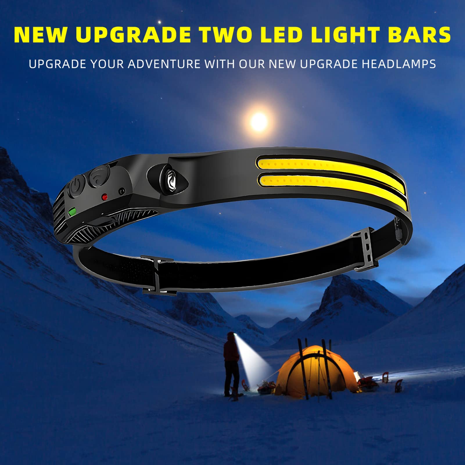 Beccason Led Headlamp Rechargeable 2Pcs - 230° Cob Super Bright Head Lights For Forehead, Hard Hat Light For Adults, Usb C Headband Flashlight For Work, Hiking, Running, Camping Essentials Gear