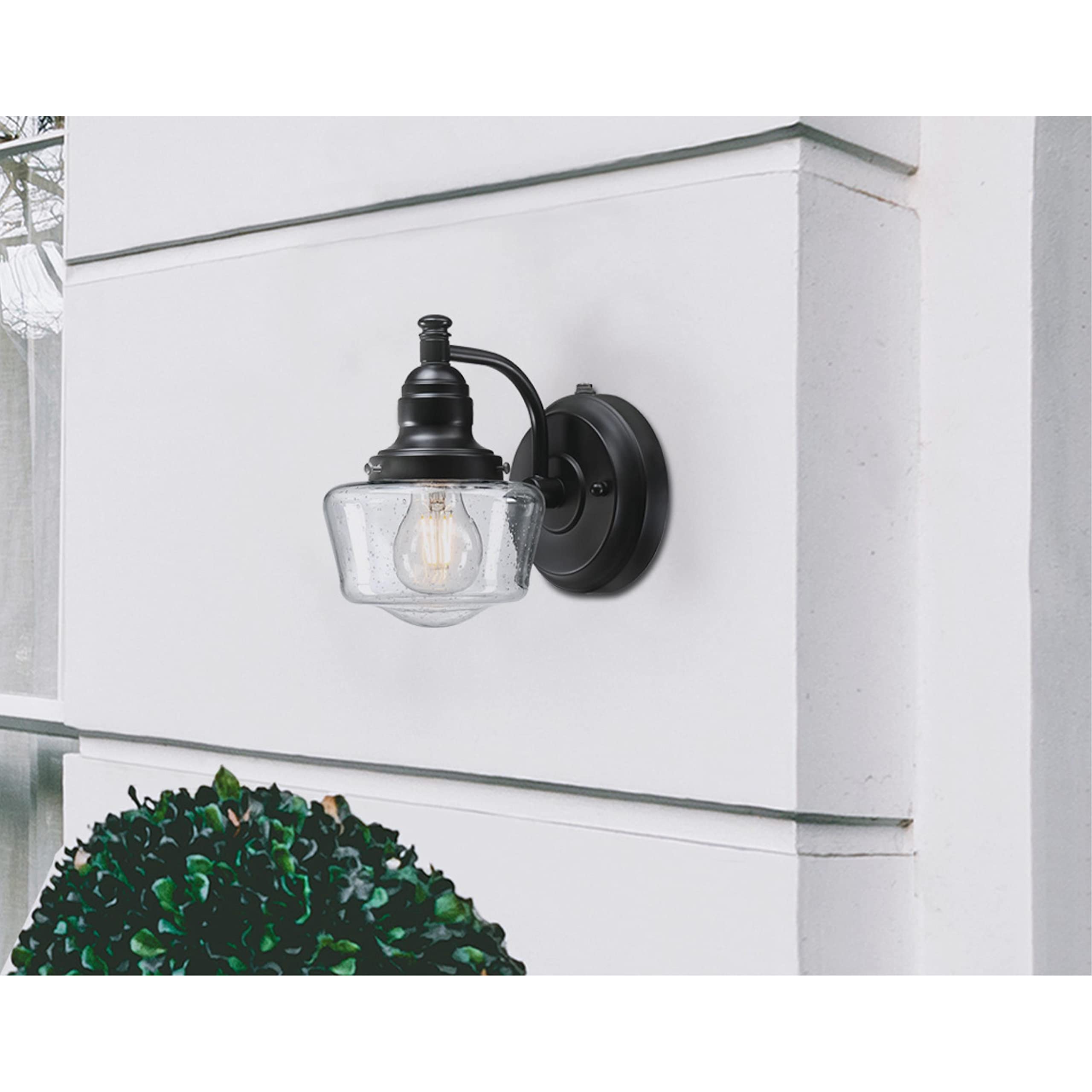 Westinghouse Eddystone Outdoor Wall Fixture, Dusk to Dawn Sensor, Matte Black, Clear Seeded Glass, Model 6121200