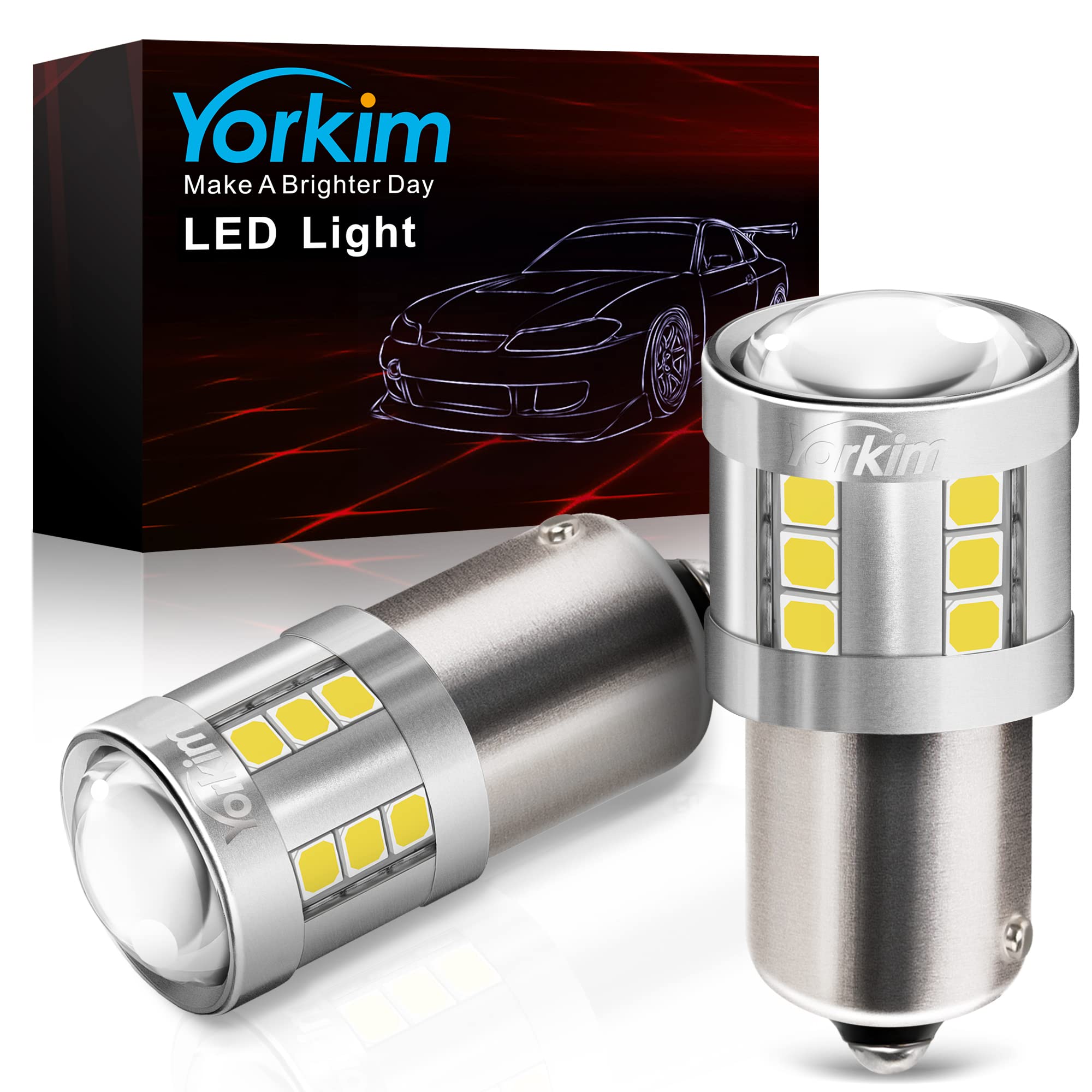 Yorkim 1156 LED Bulb, 3000 Lumens, White, BA15S P21W, Pack of 2, Super Brighter for Car Backup Tail Brake Turn Signal Lights