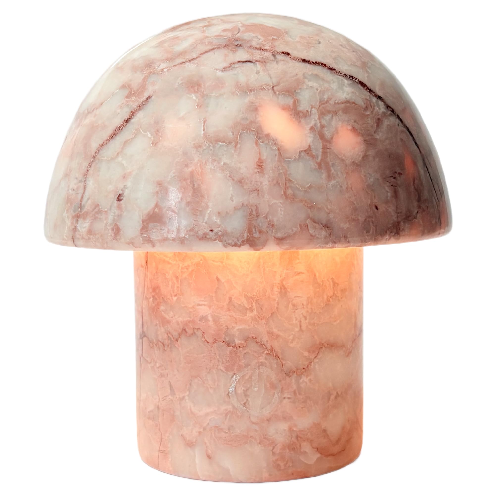 Marble Mushroom Table Lamp - Small Rechargeable USB-C Cordless Touch-Dimmable Night Light, Hand-Polished Natural Stone, 4.3x4.7