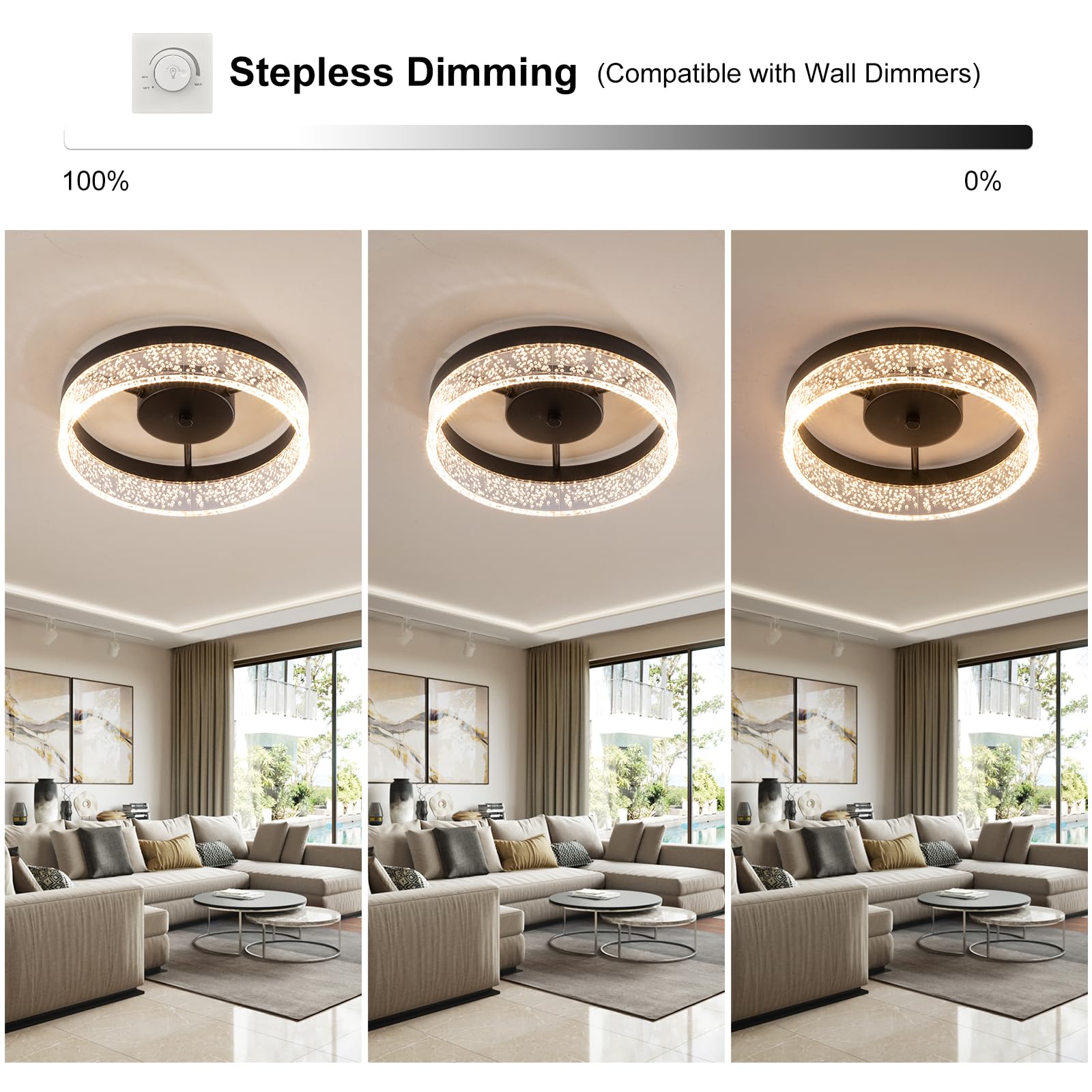 Jaycomey Modern Led Ceiling Light Fixture, 11.65'' Black Flush Mount Kitchen Lighting With Clear Seeded Acrylic Lampshade,Round