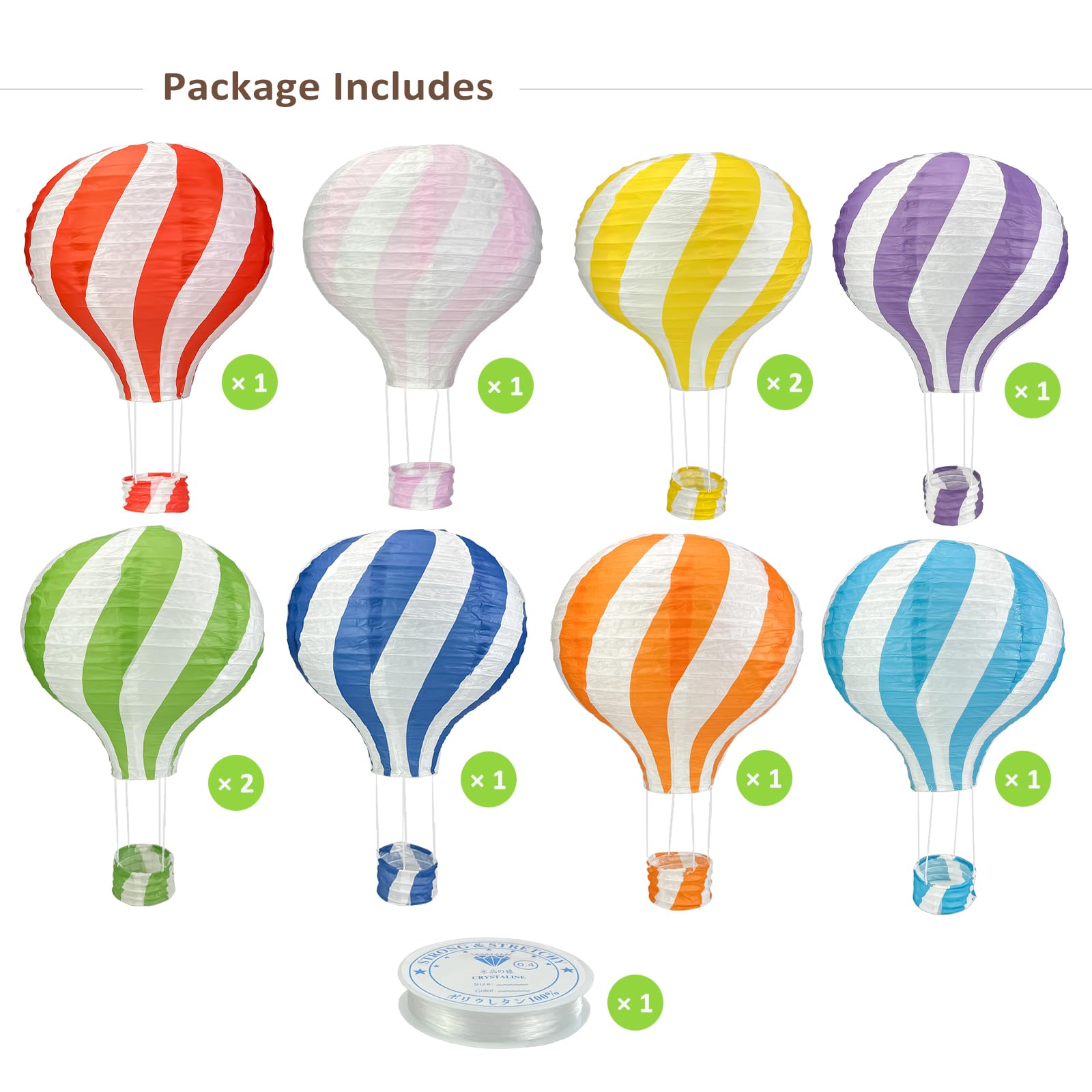Vilanca 10Pcs Hanging Hot Air Balloon Paper Lanterns Set, 12 Inch Reusable Derorative Colorful Chinese Japanese Party Ball Lamps