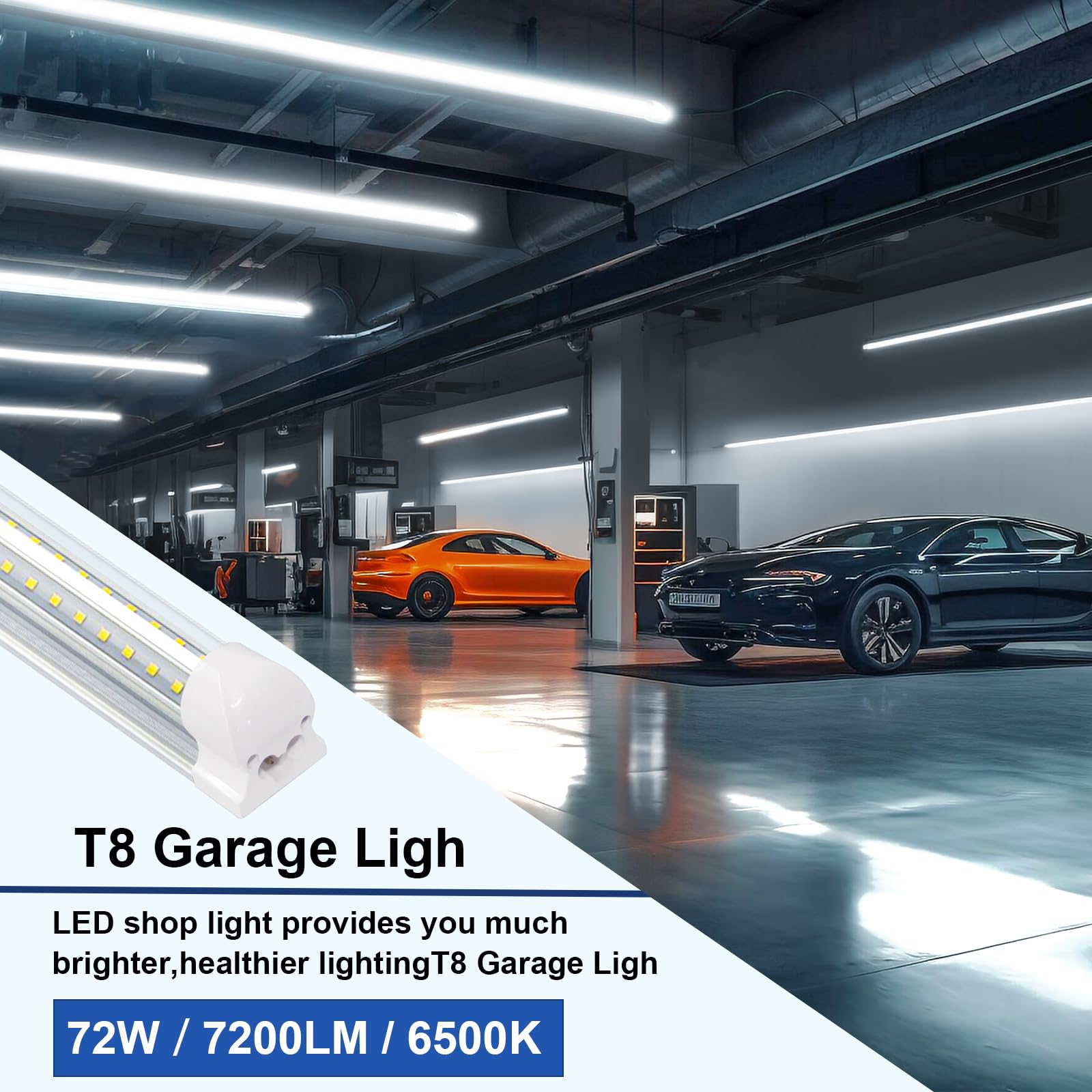 Szskying (25 Pack 8Ft Led Shop Lights,T8 Led Bulbs Daylight White,72W 7200Lm 6500K,High Output Clear Cover,Integrated,8 Led Ligh