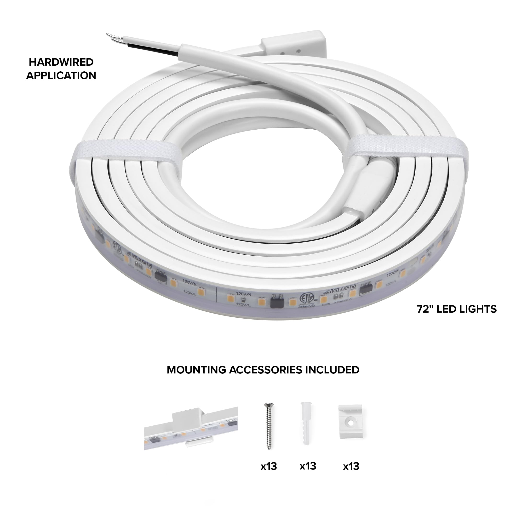Maxxima LED Under Cabinet Strip Light, 72 in., 2760 Lumens, 3000K Warm White, White PVC, Model MSL-723650W
