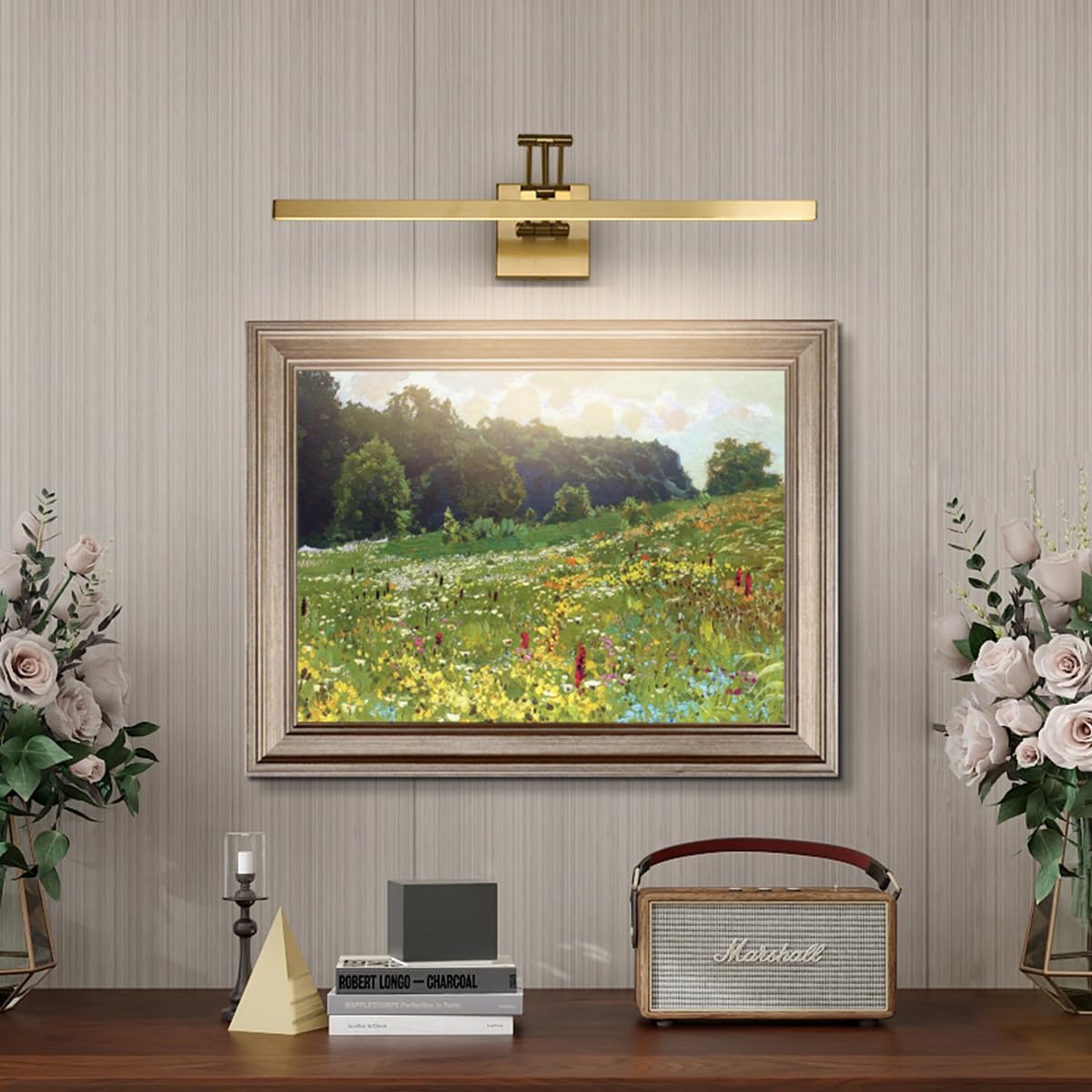 Pasoar Led Brass Hard-Wired Connection Gallery Picture Light For Paintings Gold Lighting Fixtures Dimmable Modern Led Picture Lights Artwork Display Lighting 23.6 Inch 14W 3000K Warm White