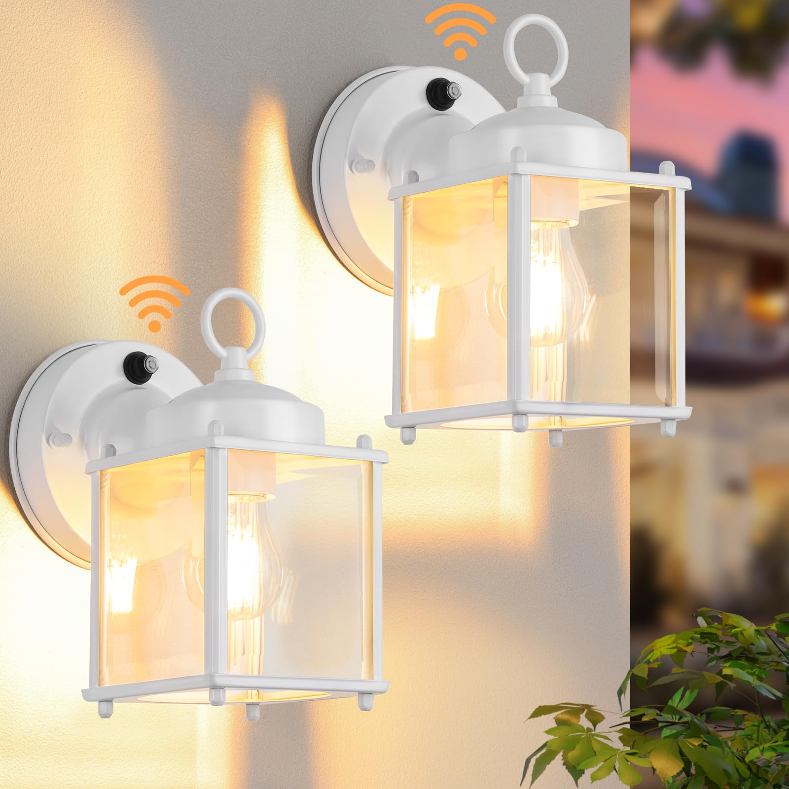MATAMEYE Dusk to Dawn Sensor Outdoor Wall Sconce, Exterior Waterproof Porch Wall Mount Lanterns, White Front Door Lights with Be