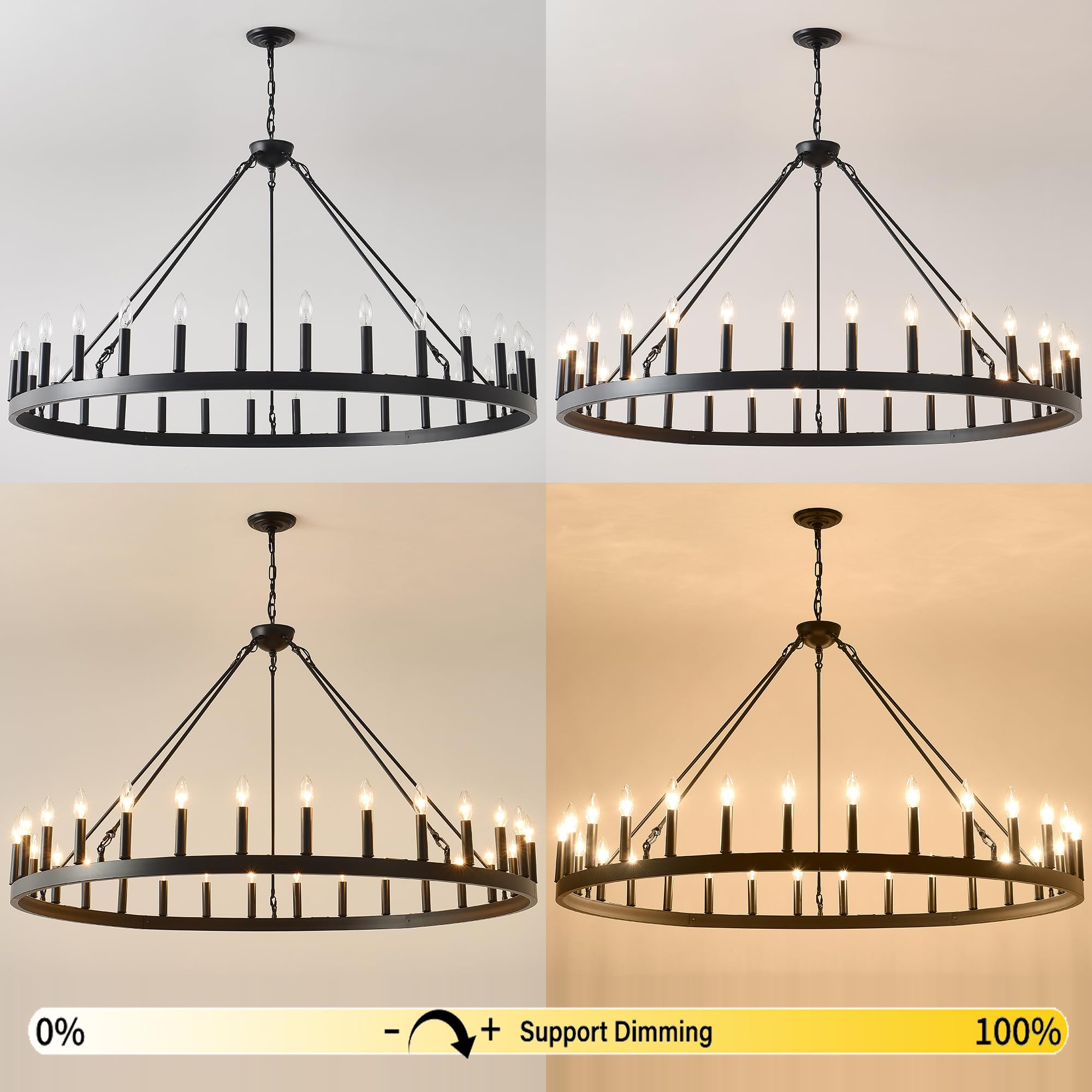 Sarudiir 53&quot; Black Rustic Wagon Wheel Chandelier, 30-Light Fixture For High Ceilings & Dining Room