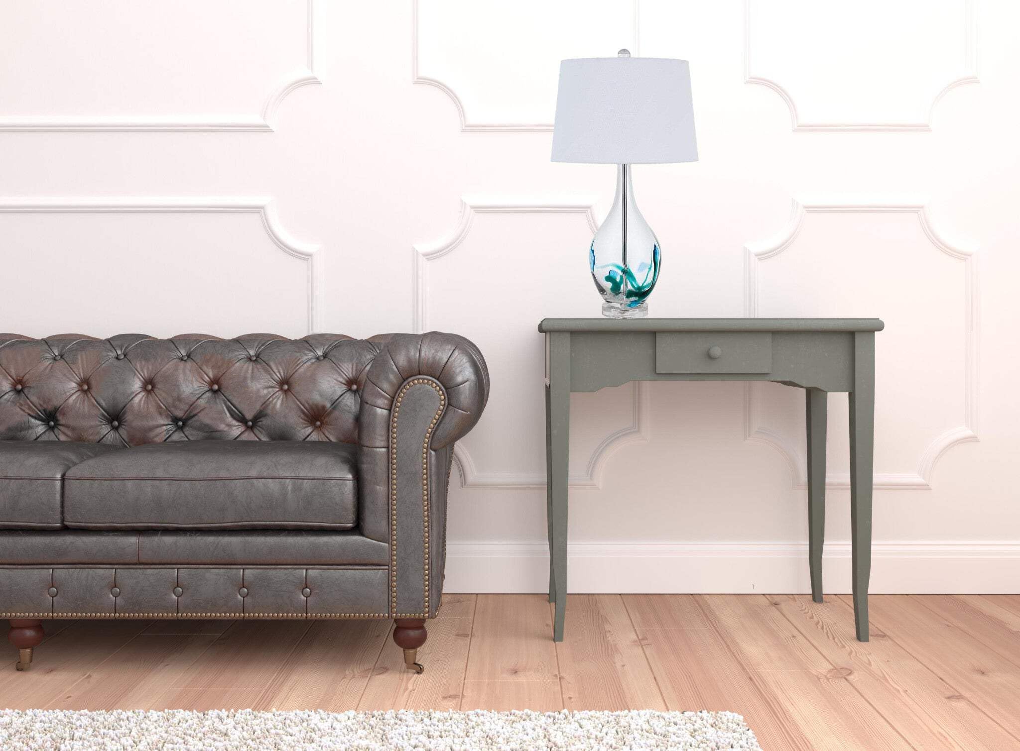 Homeroots Clear Glass Table Lamp With White Empire Shade, 27 In., Model 524783