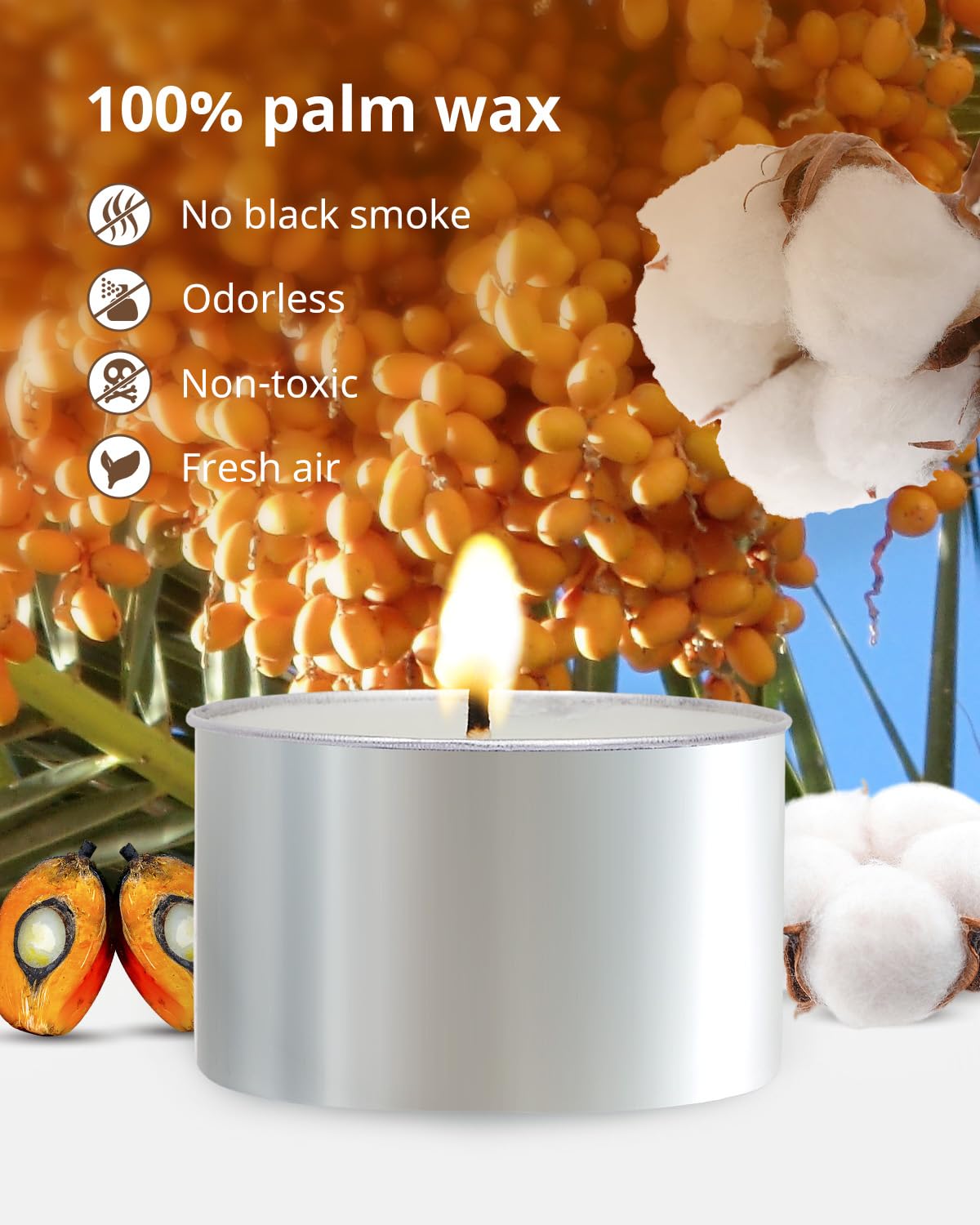 Hypmis Tea Lights Candles 240 Pack, 6 Hours Burning Long Time,White Votive Bulk, Bright Burn With Palm Wax (Non-Scented),Smokeless Tealights For Christmas,Thanksgiving,Homemory Decorative