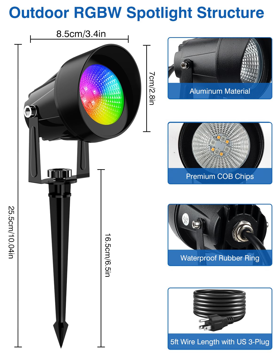 Crepow Spot Lights Outdoor, Smart Rgbw Led Color Changing Landscape Lights With App And Remote Control, Music Mode, Diy Scenes,