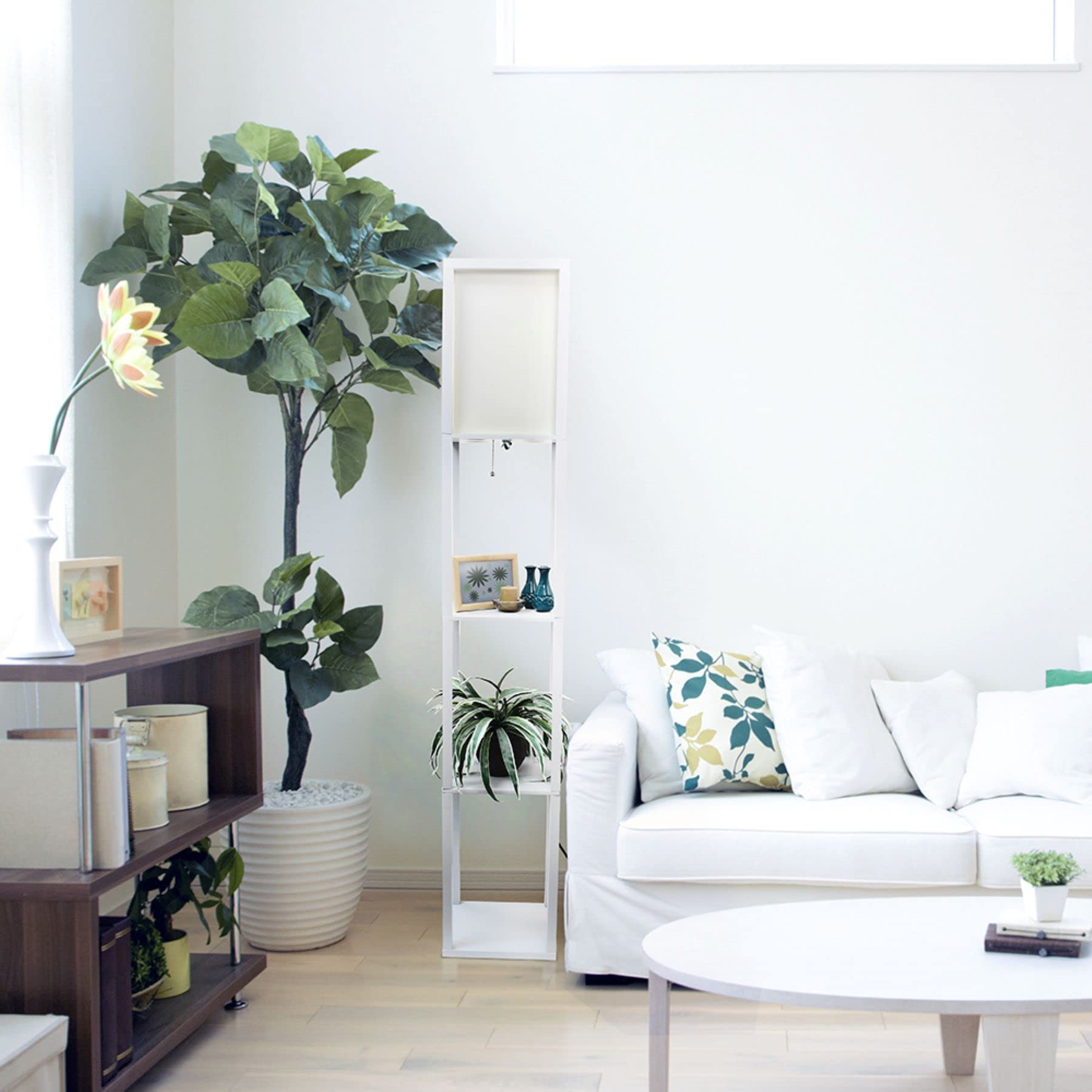 Simple Designs Lf1014-Wht Etagere Organizer Storage Shelf Floor Lamp, White, Engineered Wood, No Bulb