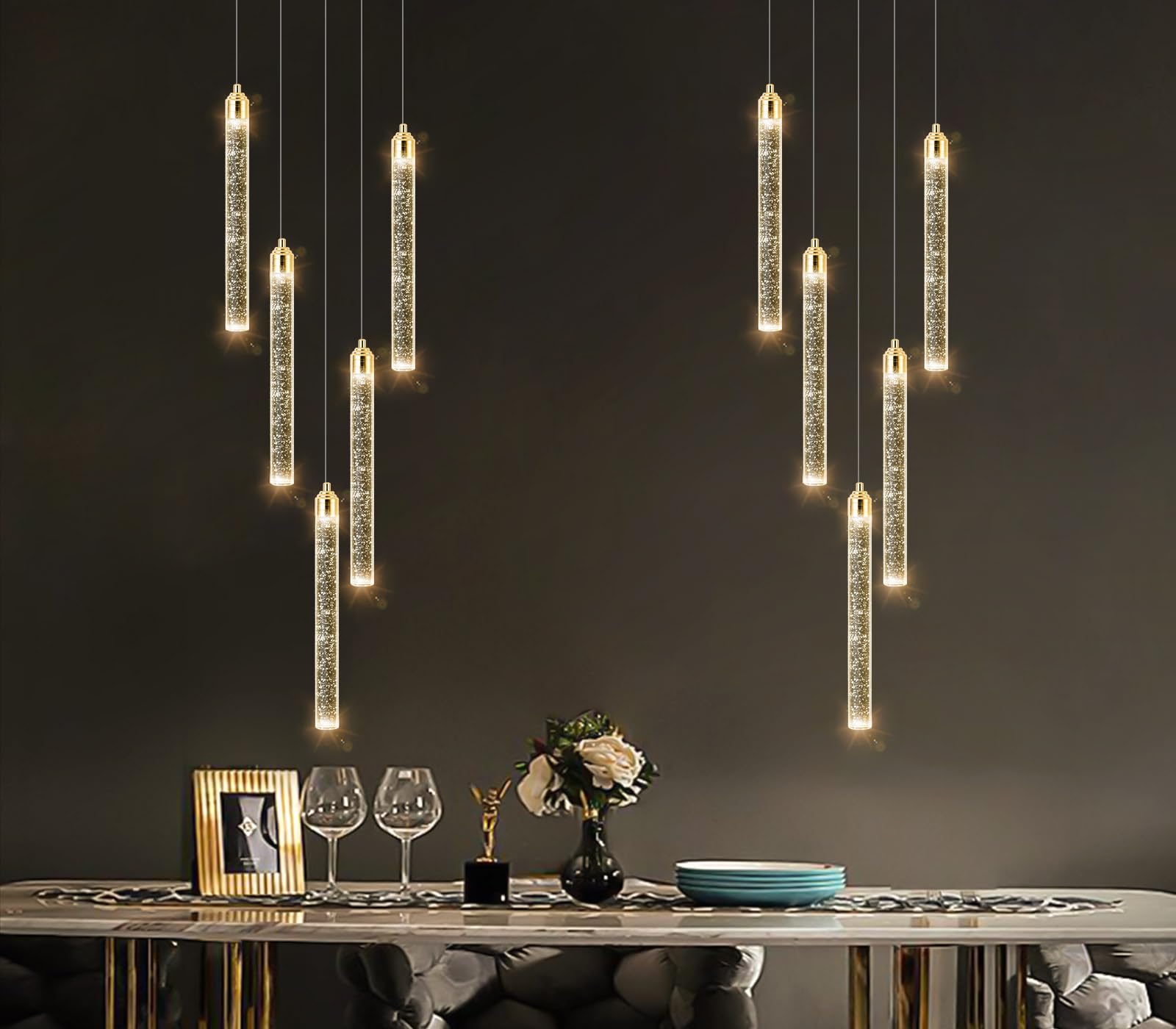 Dolria Mini Chandelier Pendant Light - 5 Lights, Dimmable, Gold, Modern Crystal Design for Kitchen Island, Dining Room, Bedroom