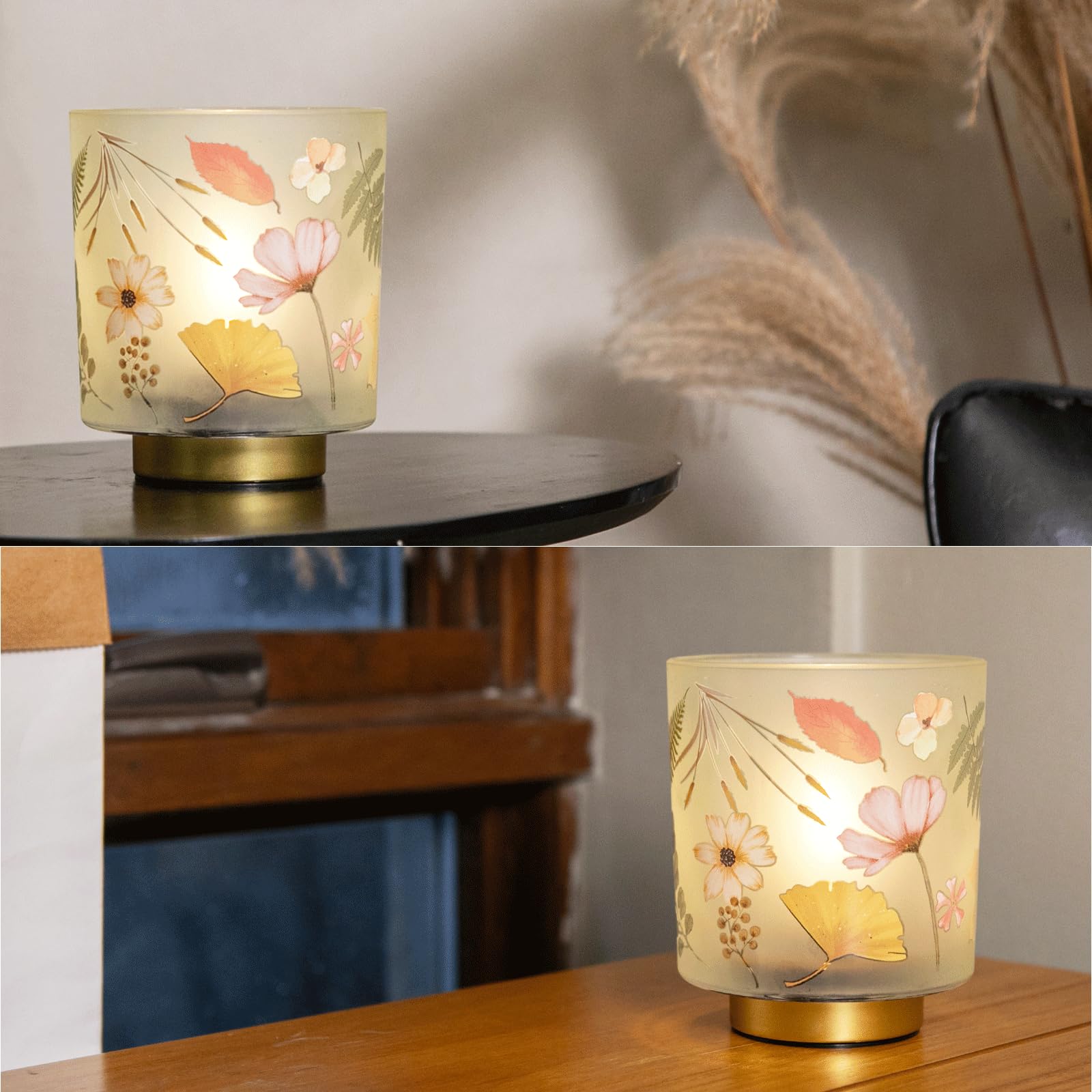 ULAROOM Battery Operated Small Lamp with Remote Control, Cordless Table Lamps with Timer, Portable Dimmable Brightness Bird Patt