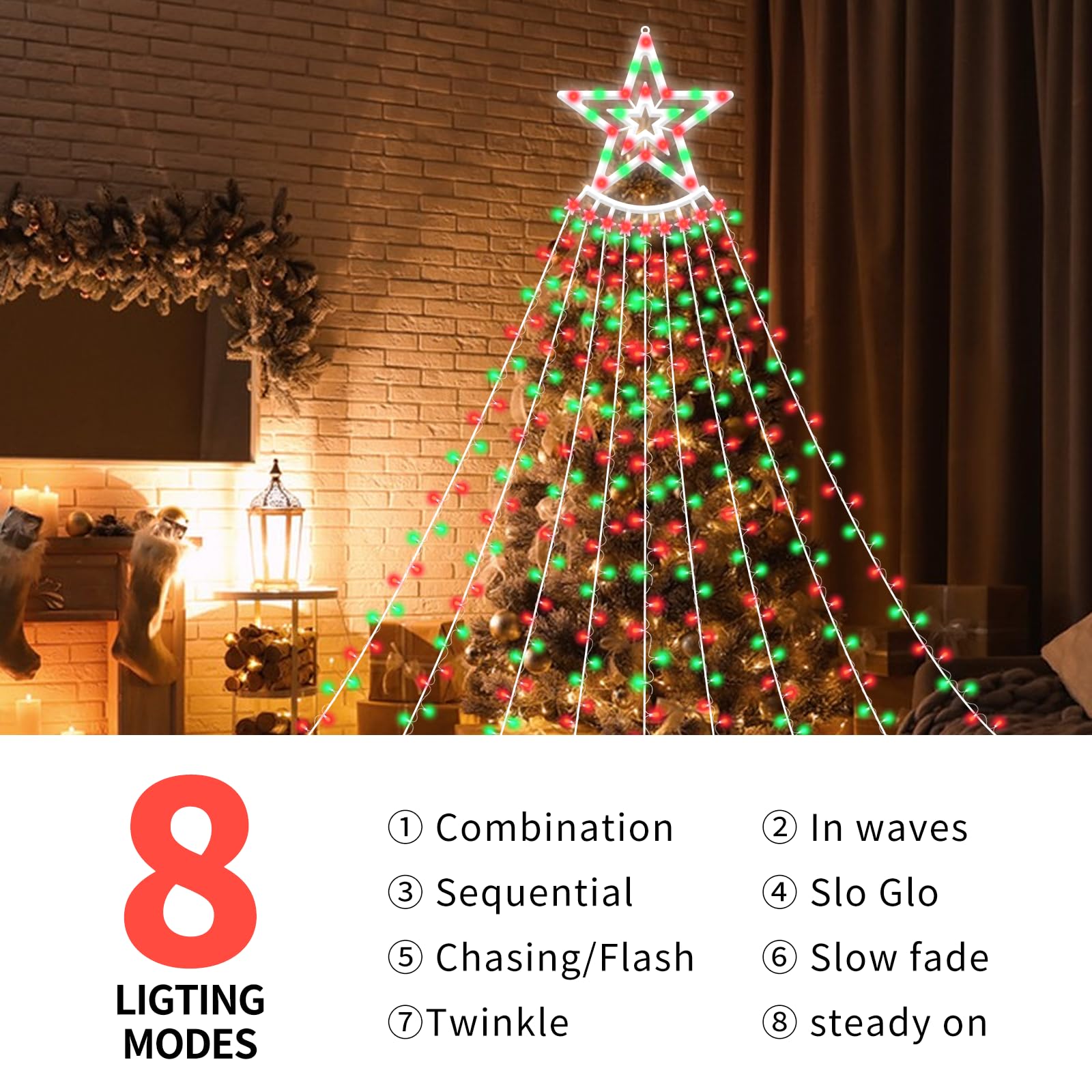 350 Led Christmas Decorations Star String Lights Waterproof Waterfall Starlights 8 Light Modes Remote & Timer,Waterproof Seasona