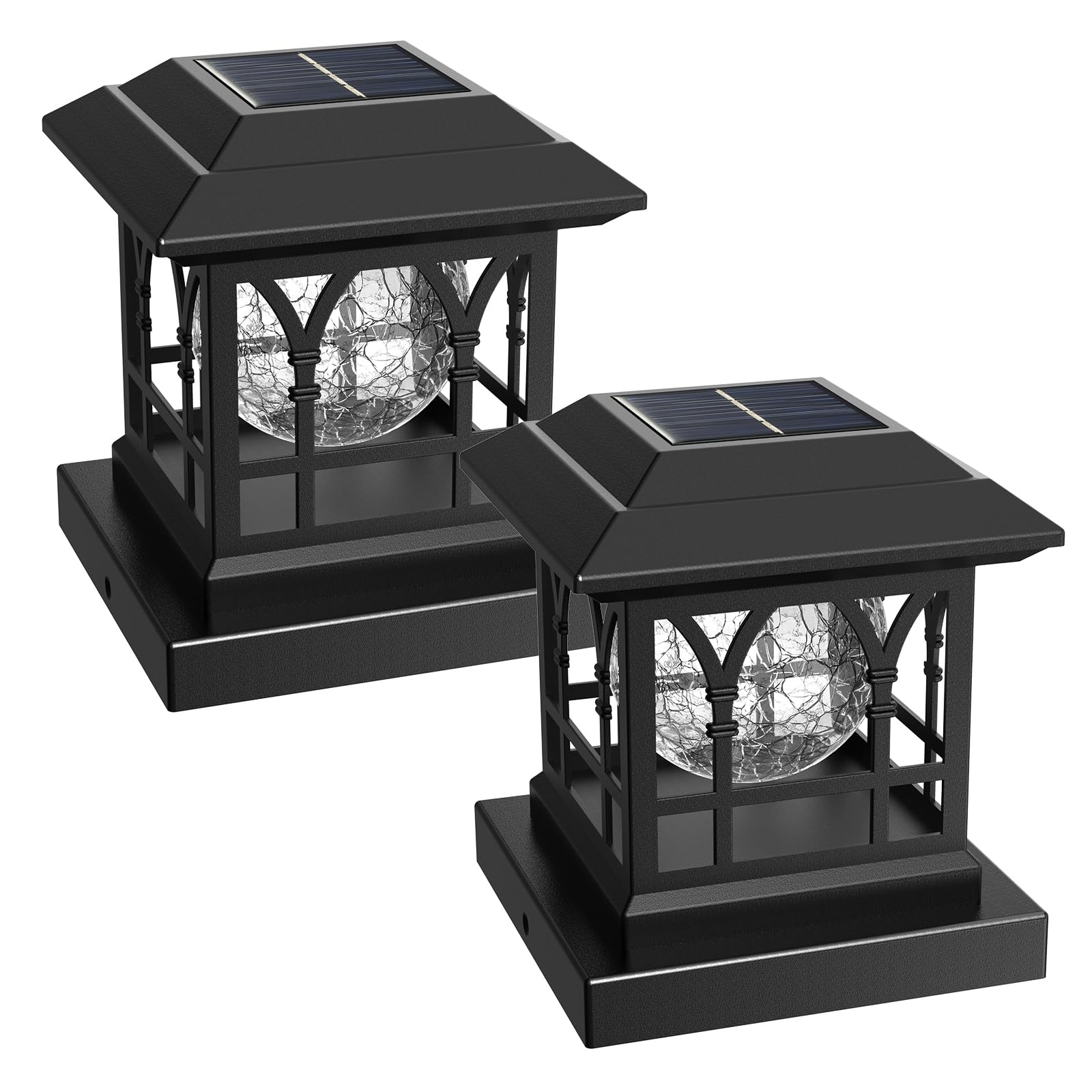 AEYANZZ Fence Post Solar Lights  Splitle Glass Solar Post Cap Lights  20 Lumens  Warm White & RGB Automatic Cycling 2 Modes for 3.6x3.6 4x4 4.5x4.5 5x5 Vinyl Wooden Posts Decoration  Black (2 Pack)