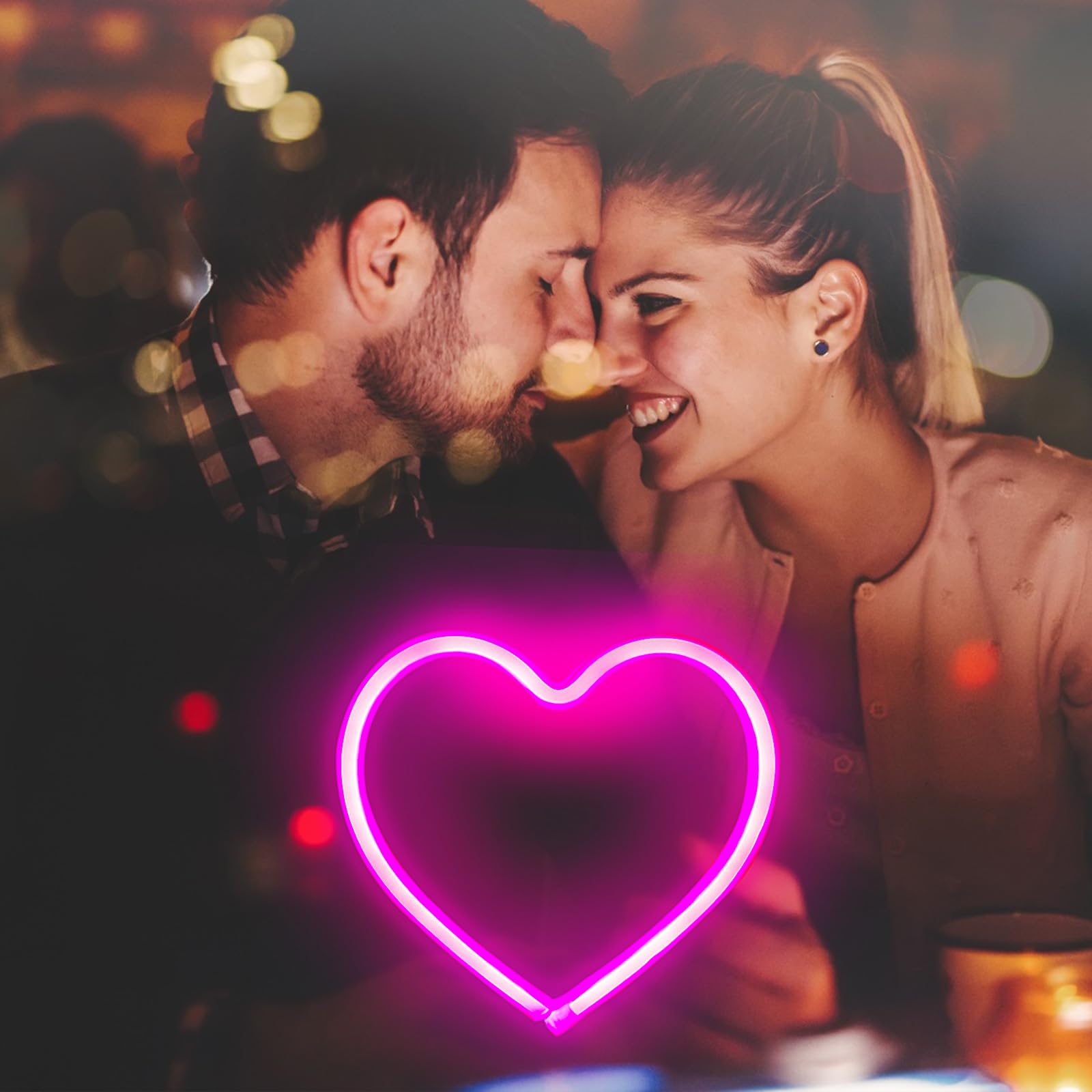 EXF 2-Pack Neon Heart Sign - Pink LED Wall Decoration Light, Battery Operated or USB Powered, Ideal for Home, Party, Wedding Decor