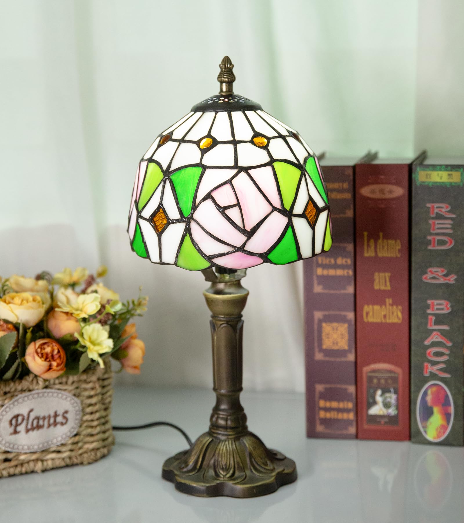 JHuiLap Small Tiffany Table Lamp, 8X14 inches Stained Glass Lamp,Handmade Vintage Lamp,Decor Bedside Bedroom Living Room and Stu