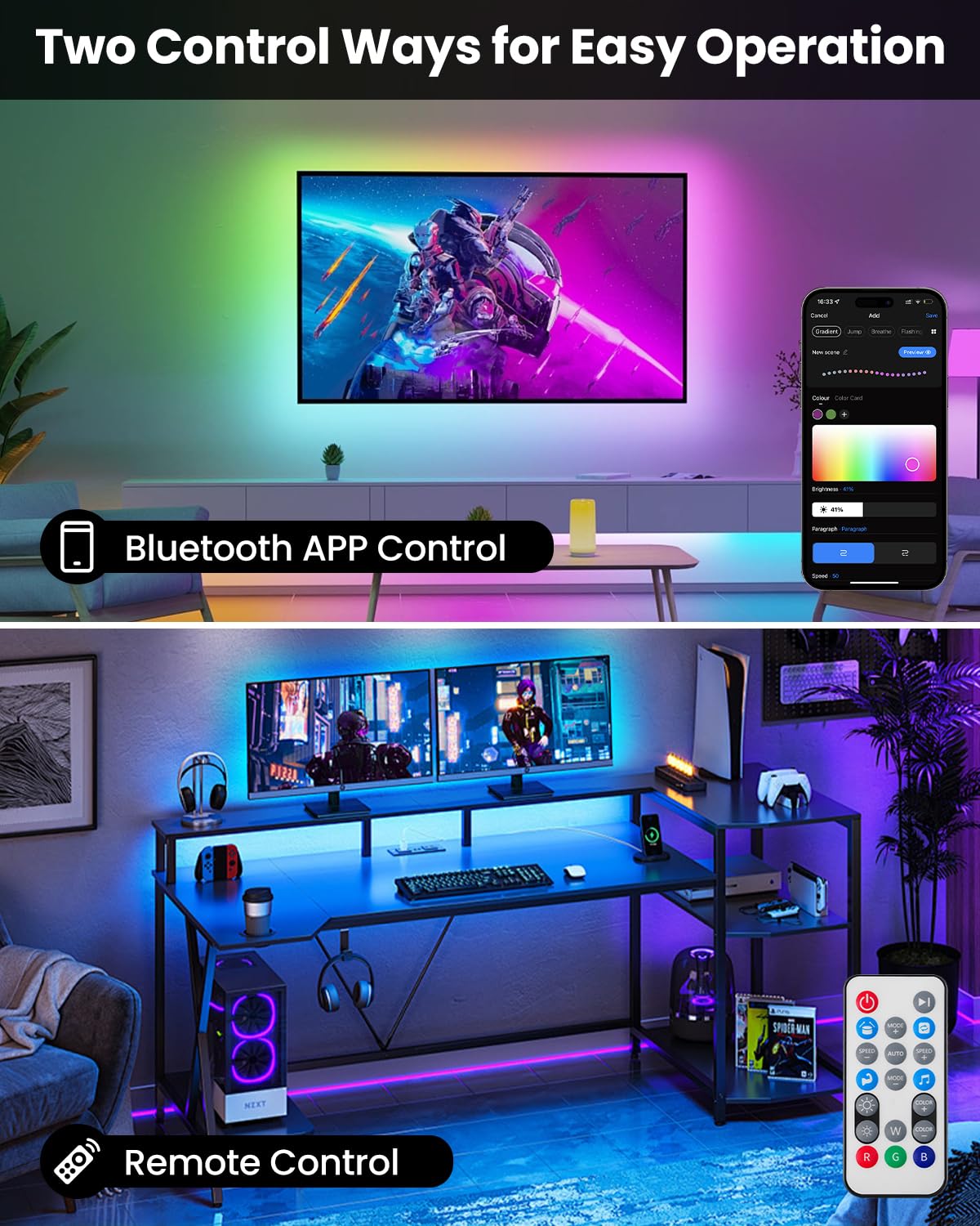 Pak Led Lights For Bedroom 16.4Ft, Smart Rgb+Ic Led Strip Lights With App/Remote Control, Music Sync Color Changing Flexible Led