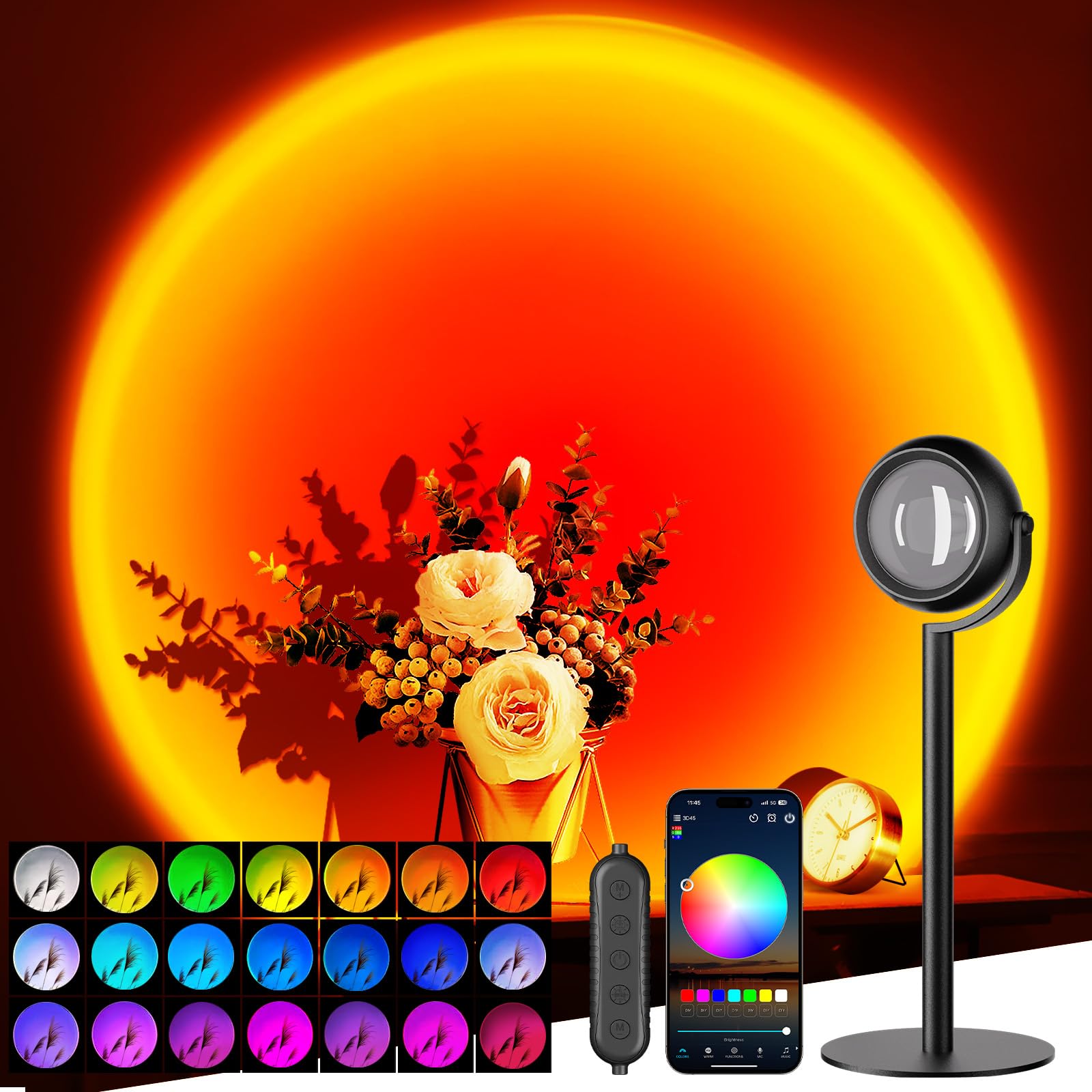 Neroupe Upgraded Sunset Lamp Projector with APP Control, Endless Color Changing Led Lights, Sunlight Lamp Mood Lighting Sunset L