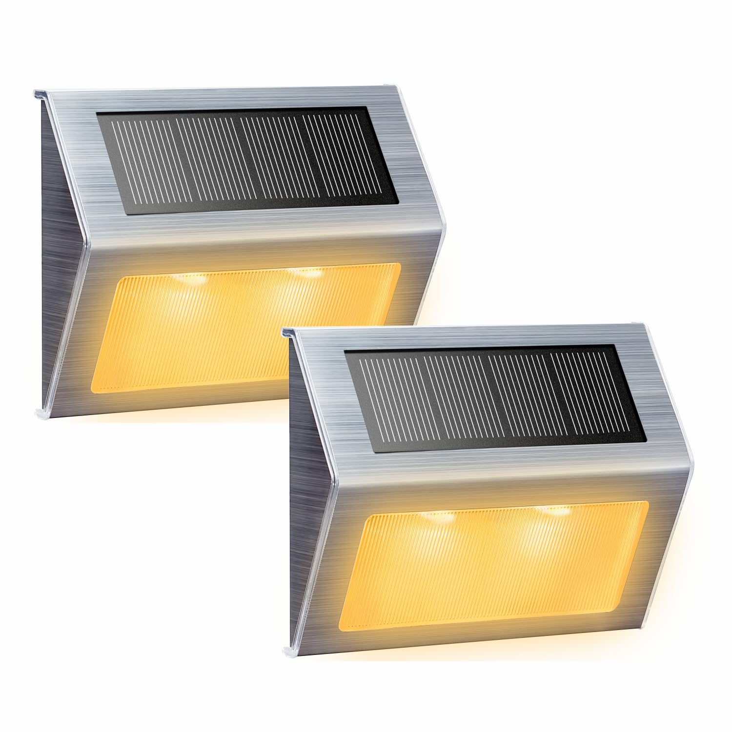 XLUX Solar Lights for Steps Decks Pathway Yard Stairs Fences, LED lamp, Outdoor Waterproof, Warm Light, 2 Pack