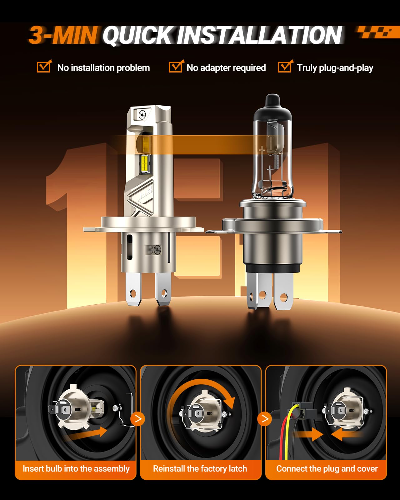 Sealight H4 ?????? Bulbs  52000Lm 10X Brighter S6 Pro Hb2 H4 Fog Bulb With 32 Lighting Chips  80 000Hrs+ Lifespan 9003 Drving Light  6500K White  Plug N Play  For Powersports Atv  Vehicle  Pack Of 2