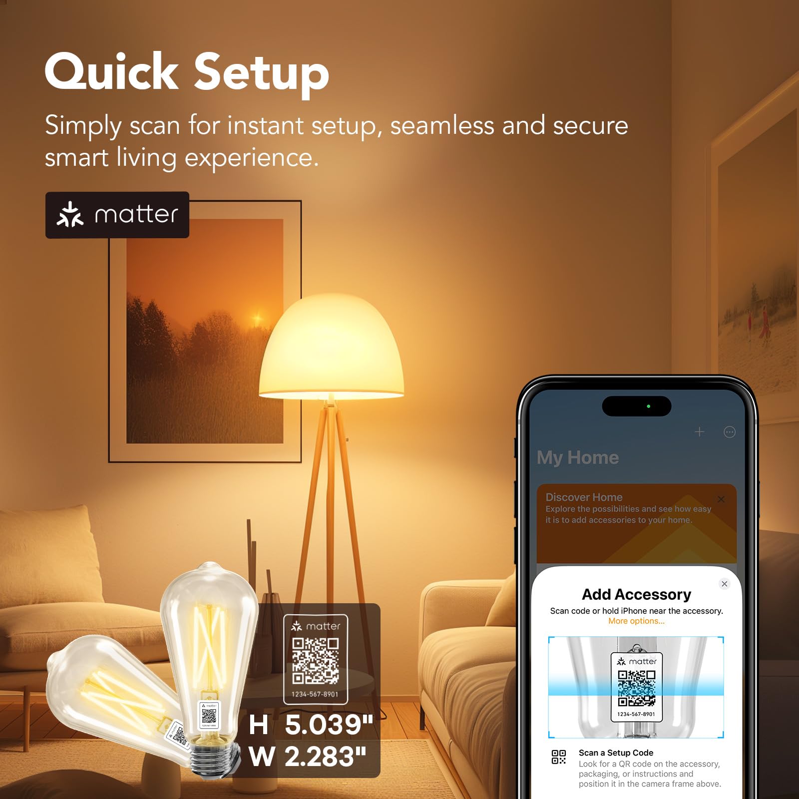 OREiN Smart Light Bulb ST19, 800lm, E26 Base, 2700K-6500K, Remote Control, Compatible with Apple Home, Alexa, Google Home,